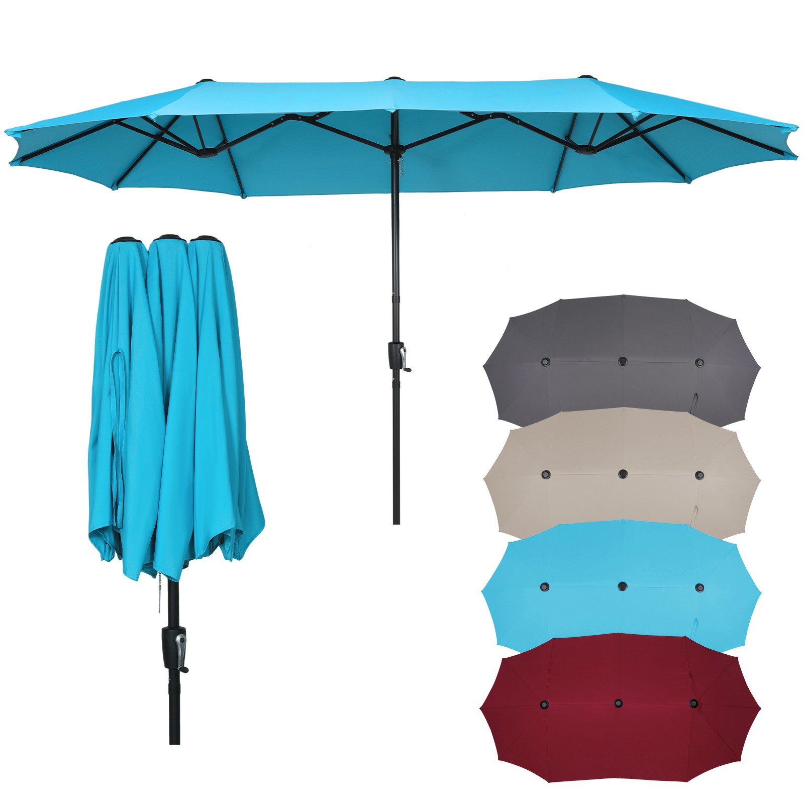 Puluomis Sonnenschirm Balkonschirm ohne Ständer Strandschirm Gartenschirm UPF 50+ mit Kurbel, LxB: 400x200 cm, Sommer, wasswedicht grau/beige