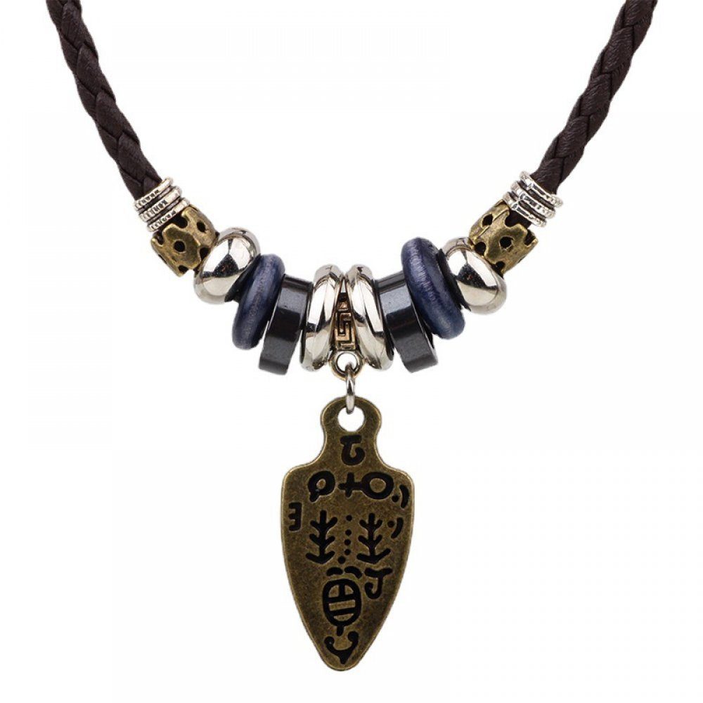 WaKuKa Charm-Kette Geflochtene Lederband-Halskette mit antikem