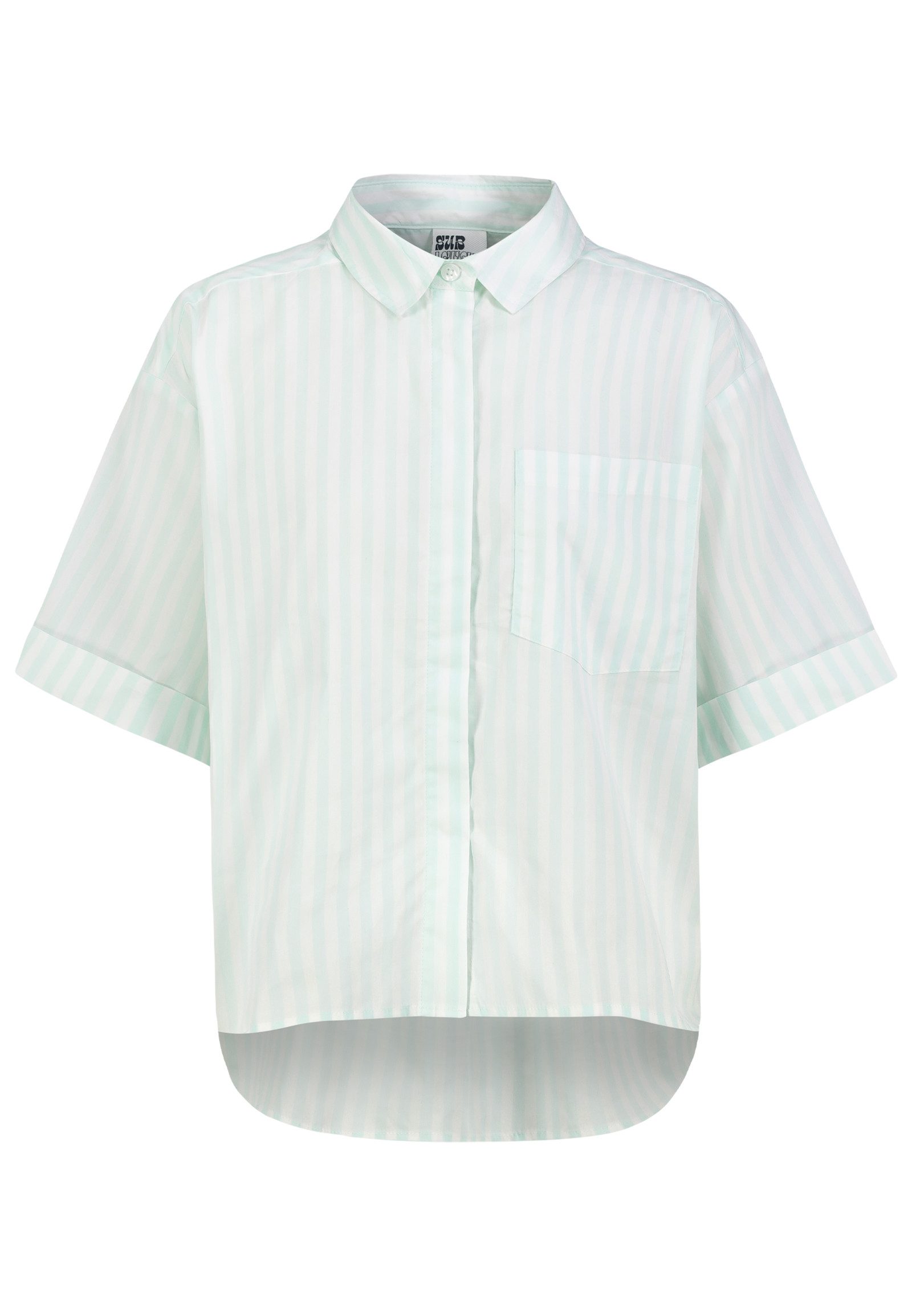 SUBLEVEL Kurzarmbluse Damen Kurze Bluse mit Streifenmuster Kurzarm Oversize Bluse, Brusttasche
