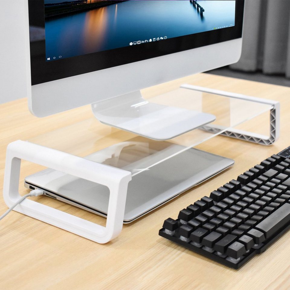 SVITA Schreibtischaufsatz ANSAN, Monitorständer, Monitorerhöhung, Glas, Weiß