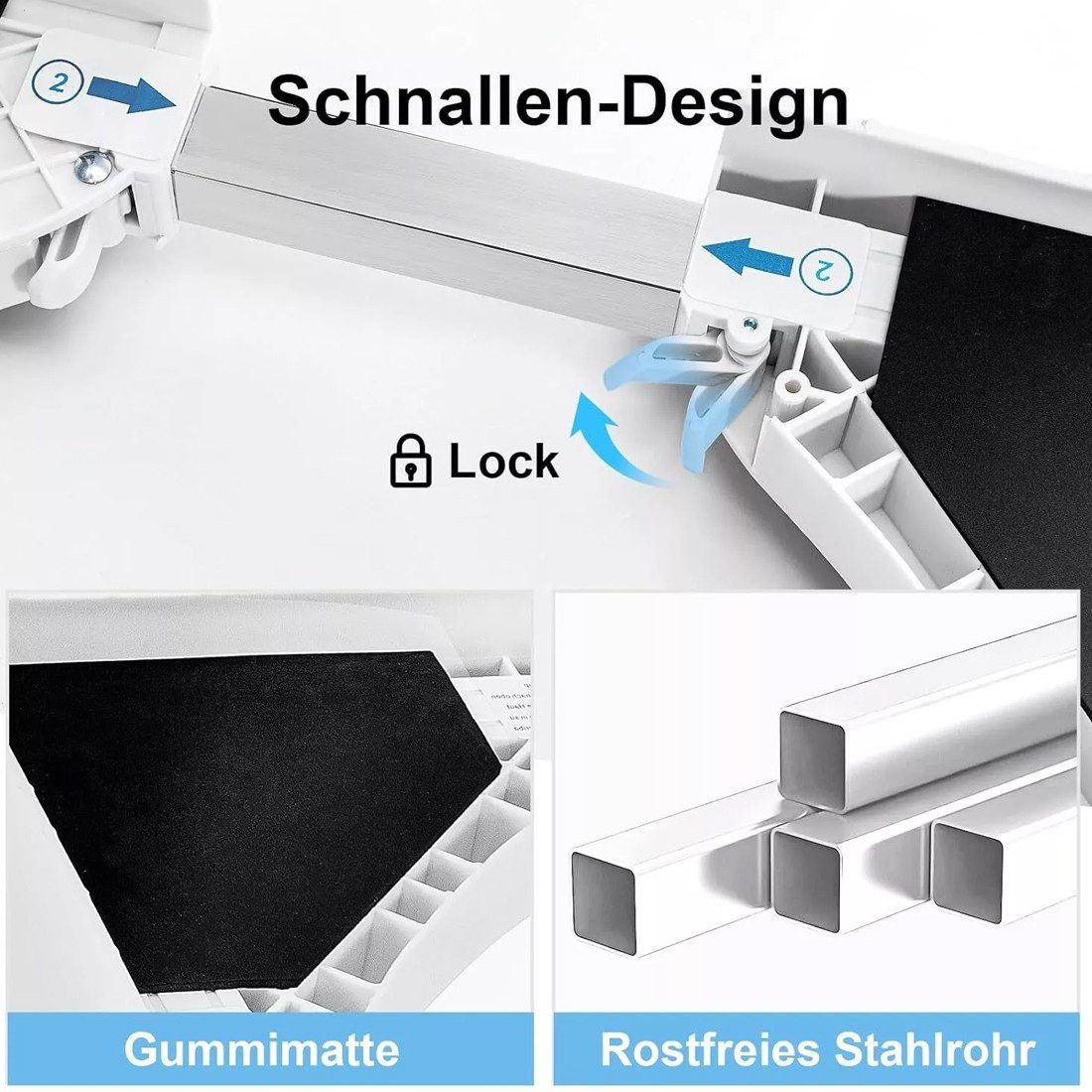 Luckice Untergestell Waschmaschinen-Untersatz, verstellbar 50-70 cm, stabile Tragplatte, für Waschmaschine & Trockner