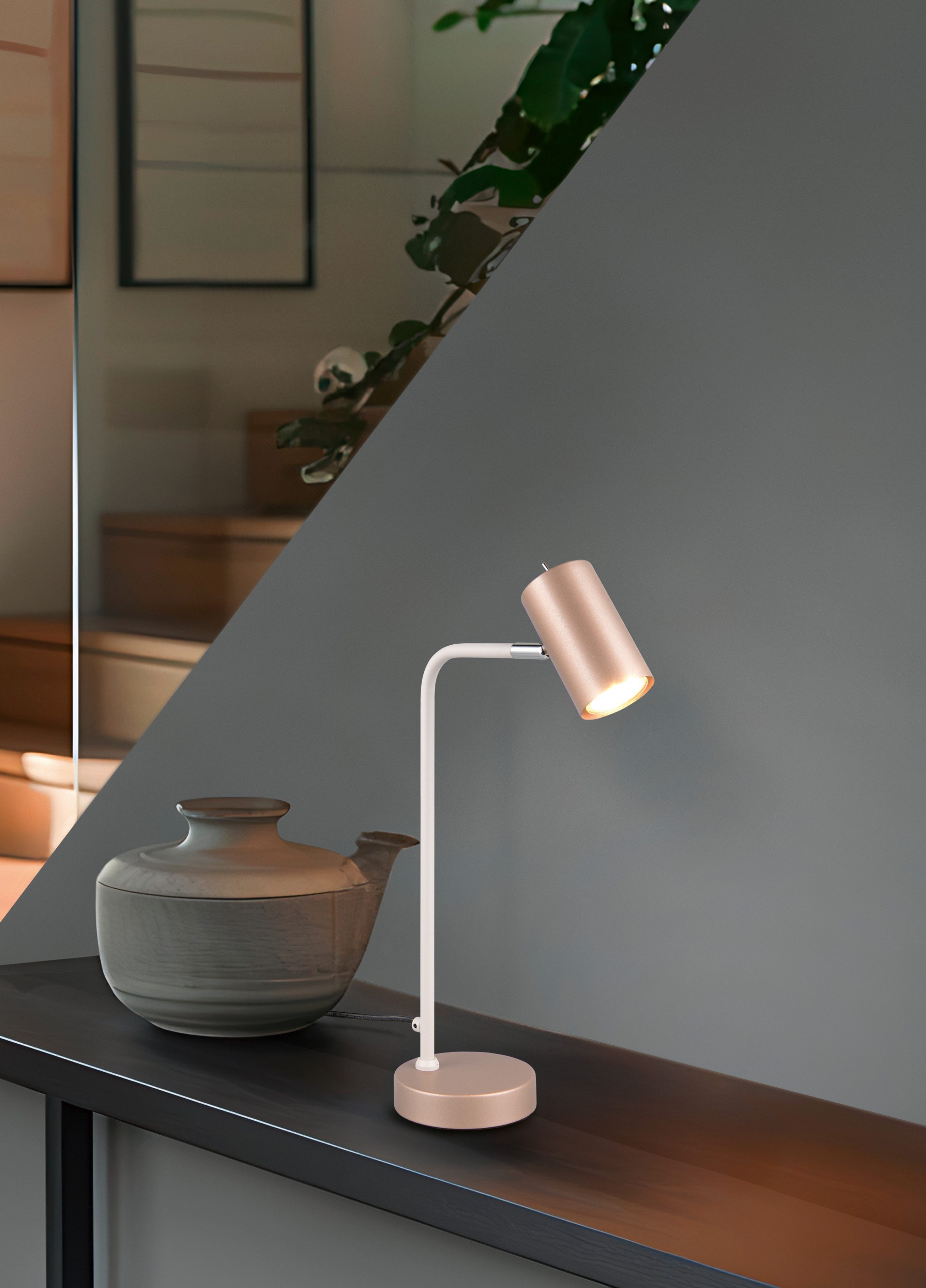 TRIO Leuchten Schreibtischlampe MARLEY, exkl. 1x GU10 max 5W, Tischleuchte Höhe 45cm, Ein-/Ausschalter, Leuchtmittel wechselbar, warmweiß - kaltweiß, mit Kippschalter, Leuchtenkopf schwenkbar, 150cm Anschlusskabel
