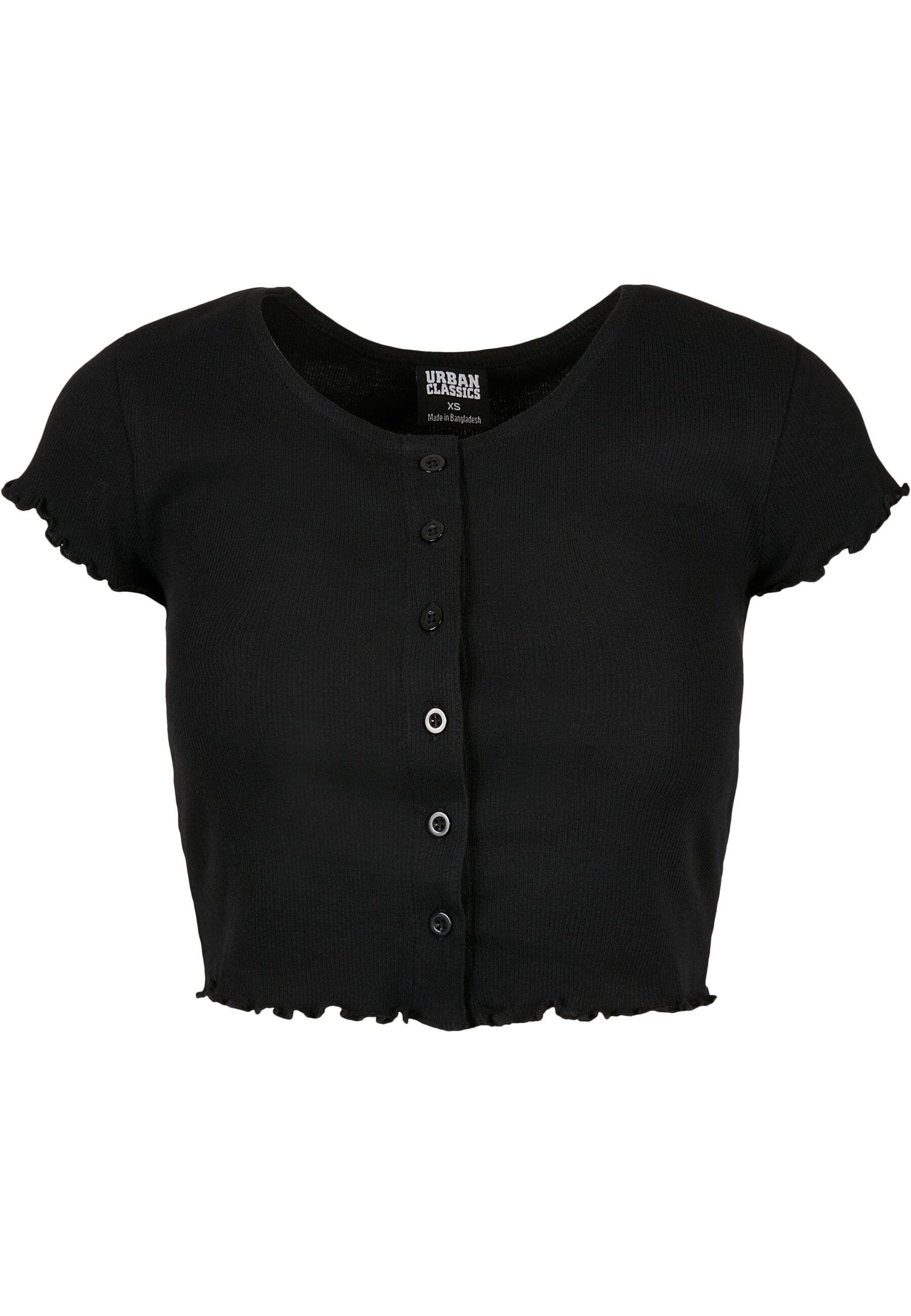 URBAN CLASSICS Shirtjacke Damen Button black Tee Ladies Cropped (1-tlg) Up Rib