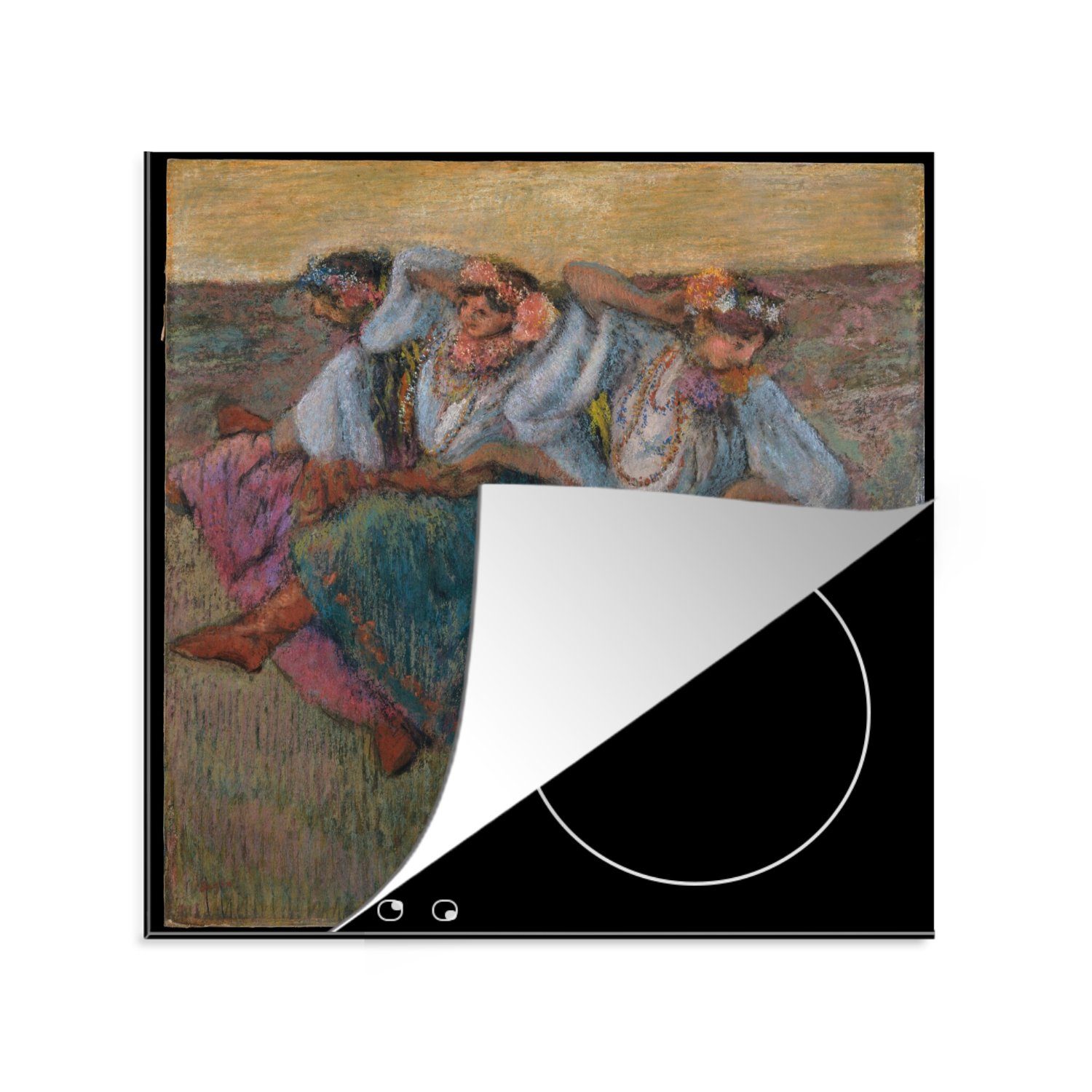 MuchoWow Herdblende-/Abdeckplatte Russische Tänzerinnen - Gemälde von Edgar Degas, Vinyl, (1 tlg), 78x78 cm, Ceranfeldabdeckung, Arbeitsplatte für küche