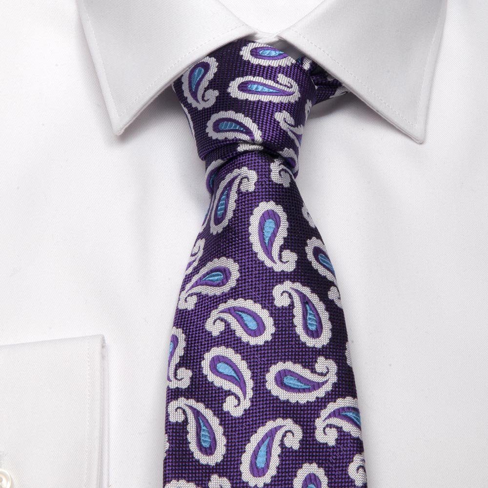 Seiden-Jacquard Krawatte Breit Hellblau/Weiß Ultra (8cm) BGENTS in mit Violet Krawatte Paisley-Muster