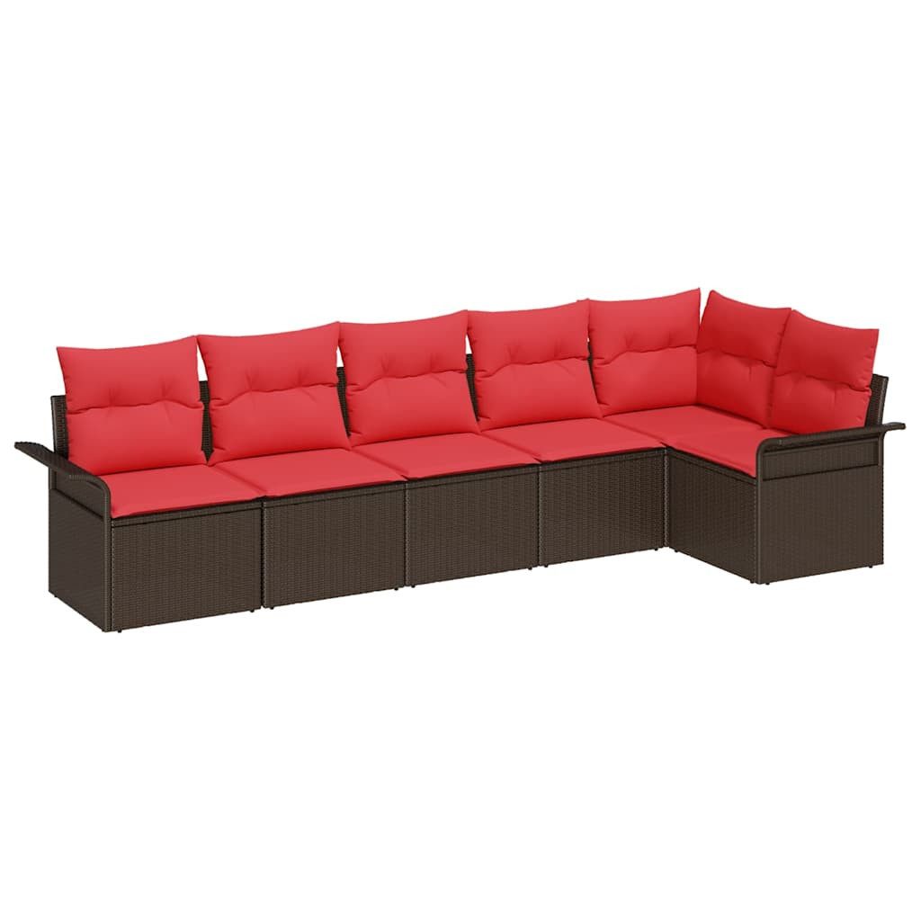 vidaXL Gartenlounge-Set Gartensofa-set mit Speicher 6 pcs Braun Poly-Rattan, (6-tlg)