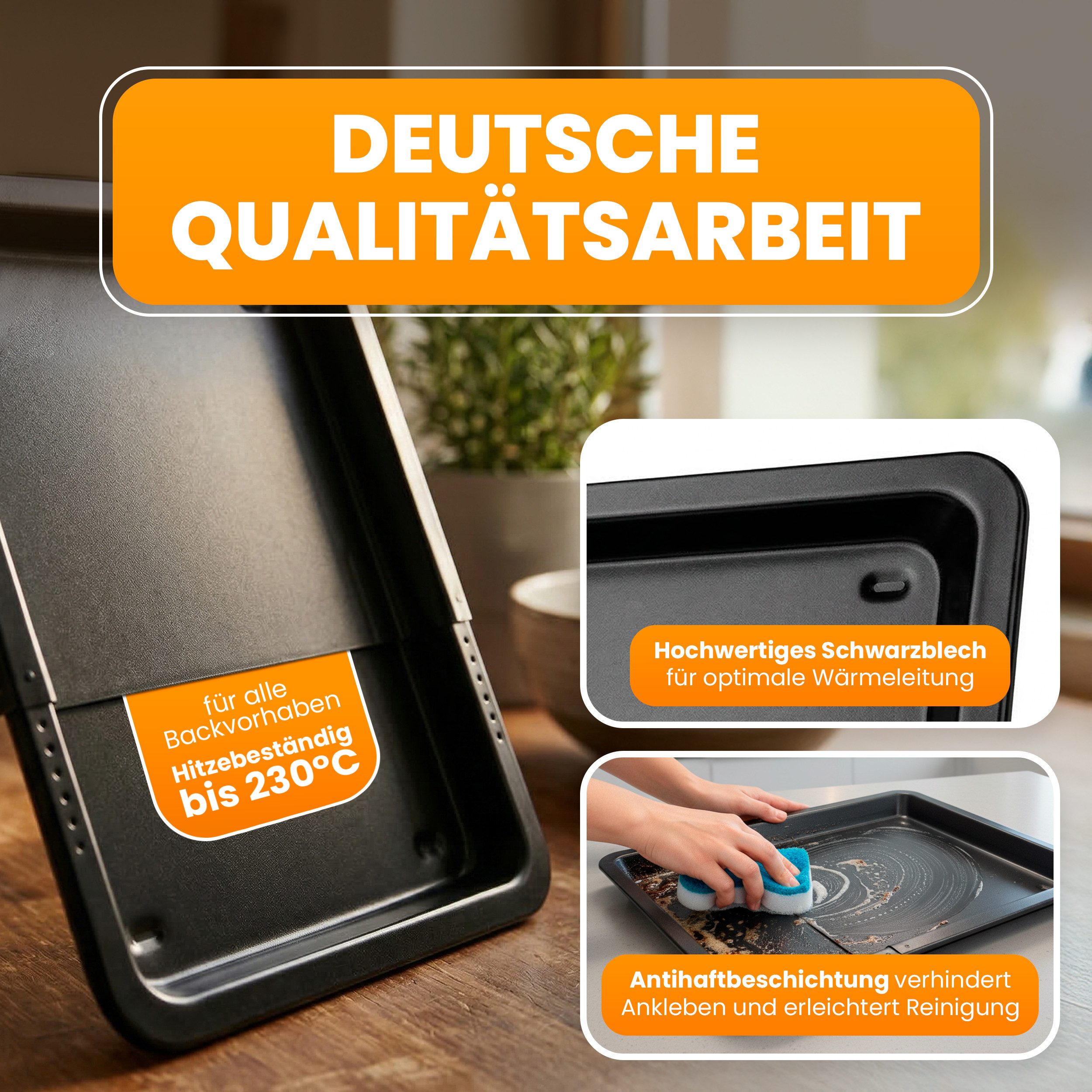 EUROHOME Backblech ausziehbar mit Auskühlnoppen Antihaftbeschichtung, Schwarzblech, (1-St., Ausziehbares Blech von 33 bis 52 cm), Ofenblech aus Schwarzblech - Backblech antihaft