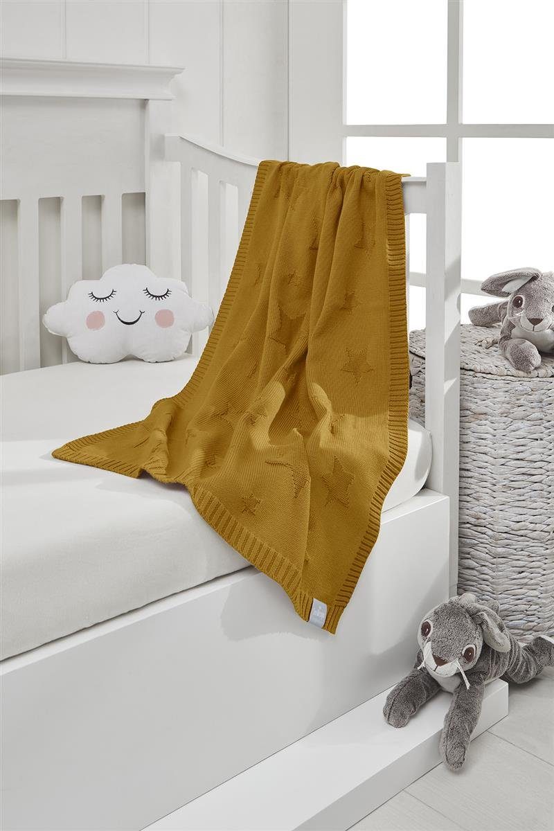 Babydecke 90x70cm - Strickdecke Baumwolle, Design, 100% SEI inkl. BIO Ochre Geschenkverpackung aus