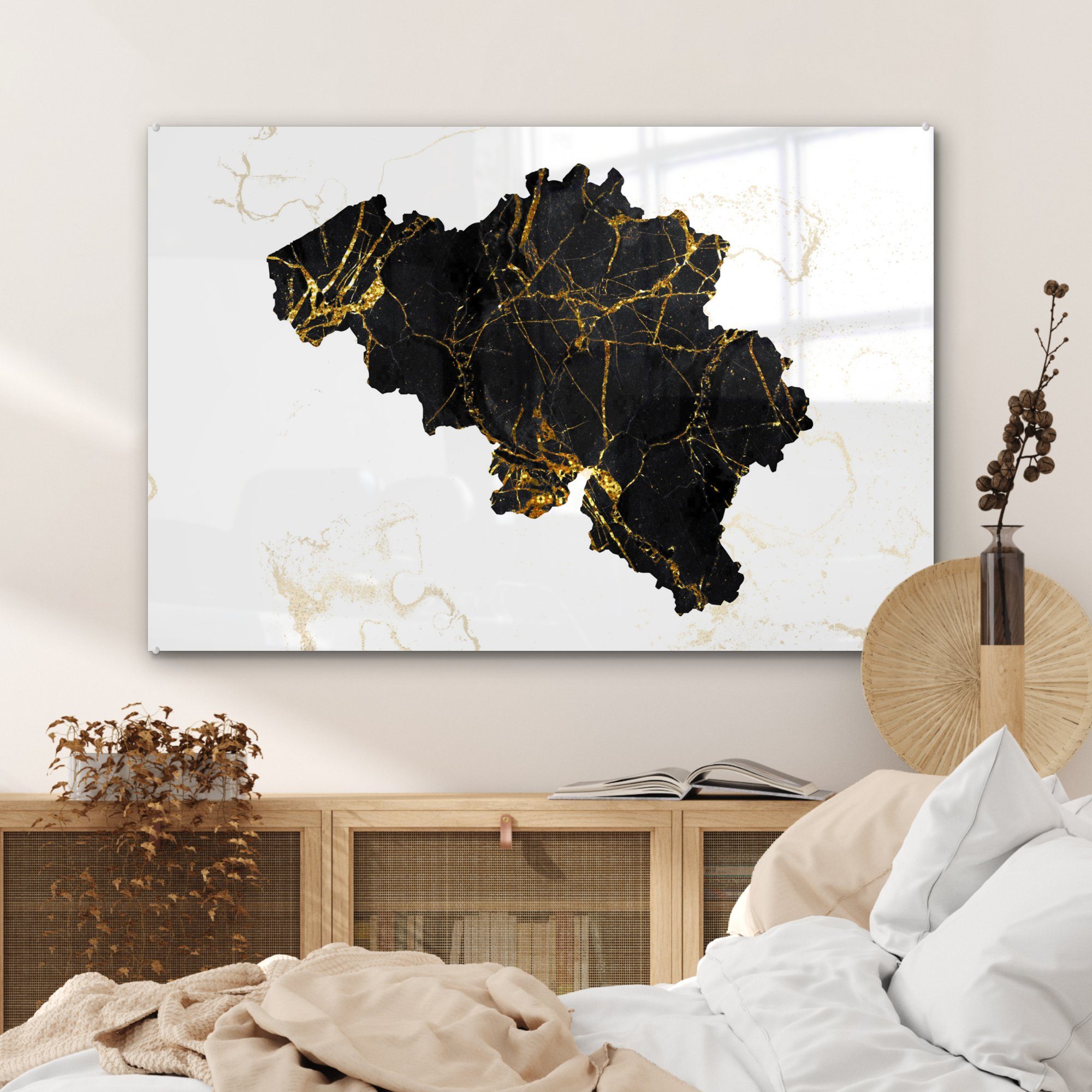 MuchoWow Acrylglasbild Karte - Schlafzimmer (1 Marmor, Acrylglasbilder & St), Belgien Wohnzimmer 