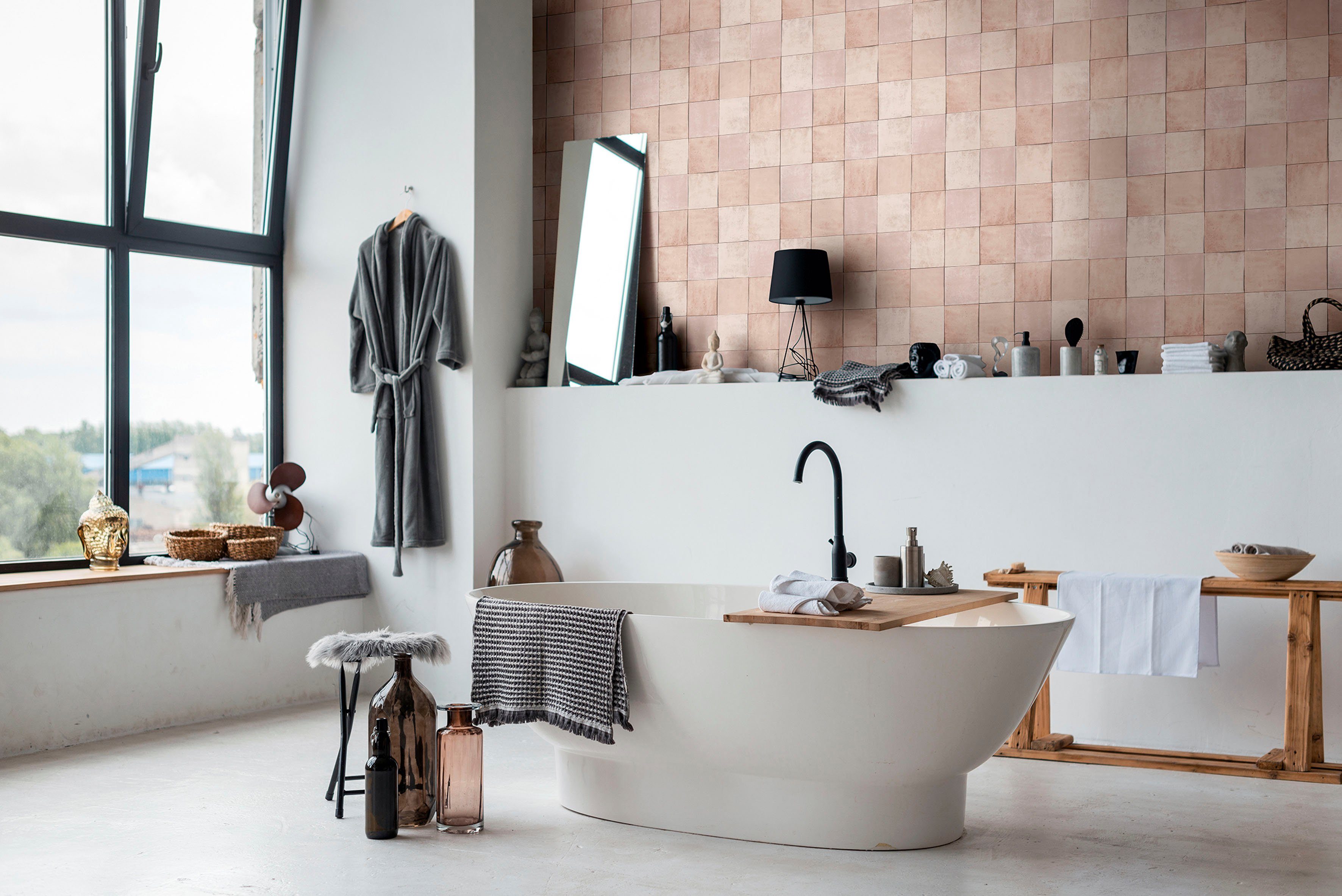 Marburg Fototapete Tile, glatt, matt, moderne Vliestapete für Wohnzimmer Schlafzimmer Küche lachs