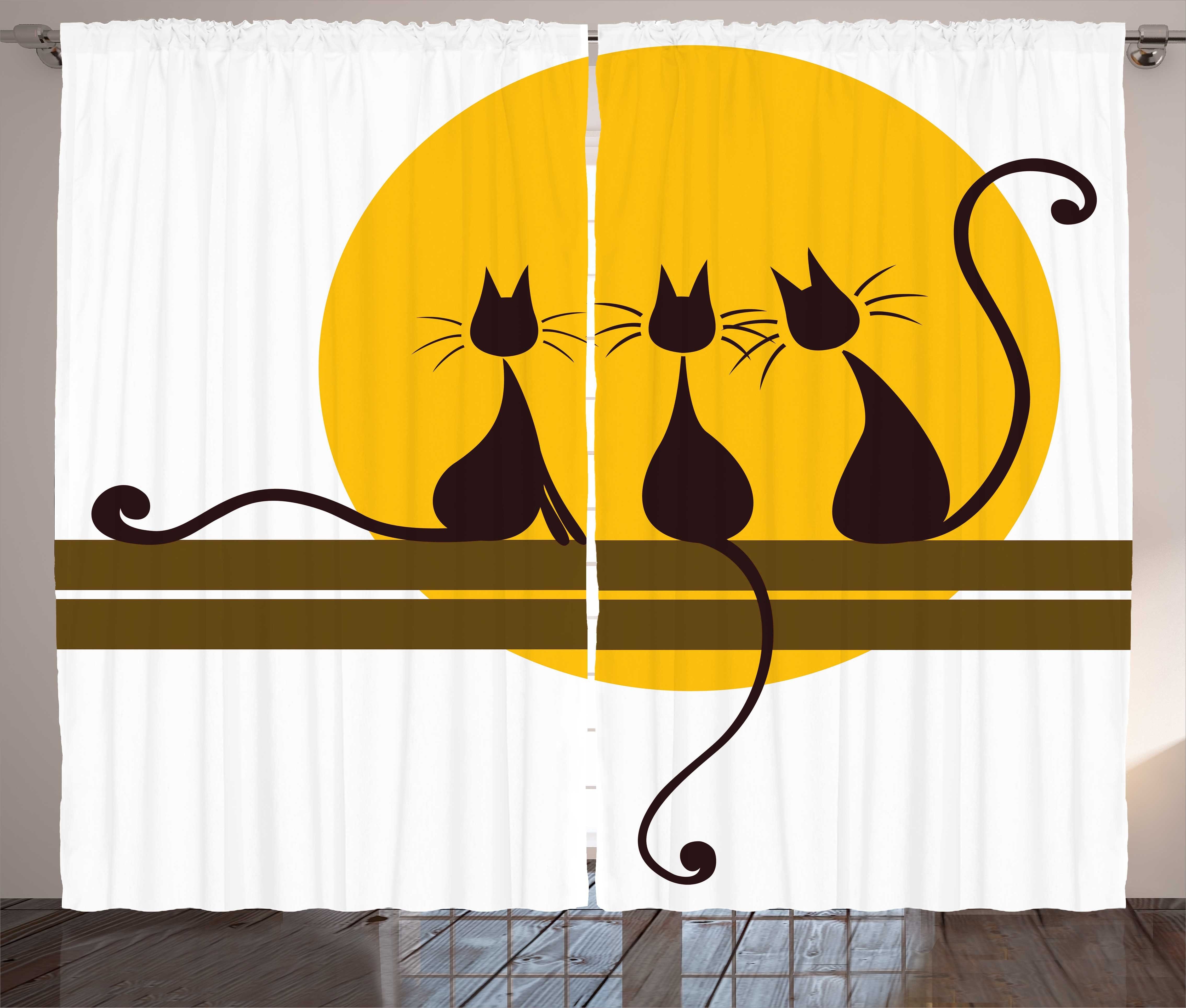 Gardine Schlafzimmer und Vorhang Schlaufen Haken, mit Kräuselband 3 schwarze Abakuhaus, Feline Kätzchen Katzen