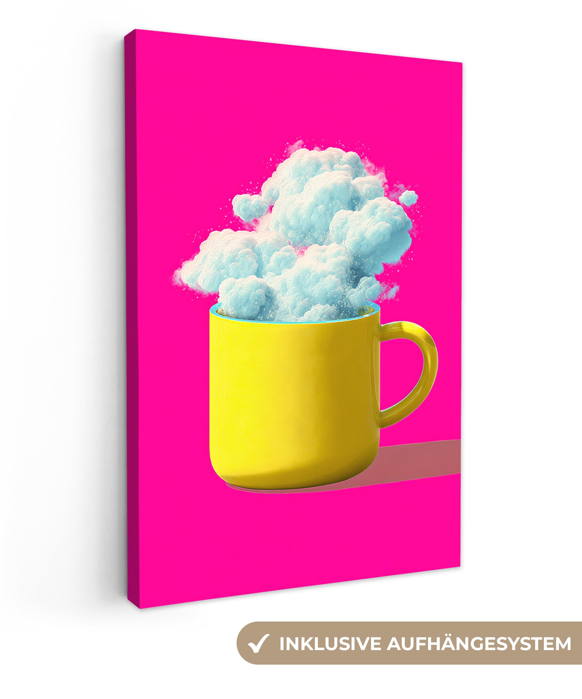 OneMillionCanvasses® Leinwandbild Becher - Wolken - Rosa - Minimalistisch, Fotodruck (1 St), Leinwand Canvas Wandbild, Wanddekoration 20x30 cm