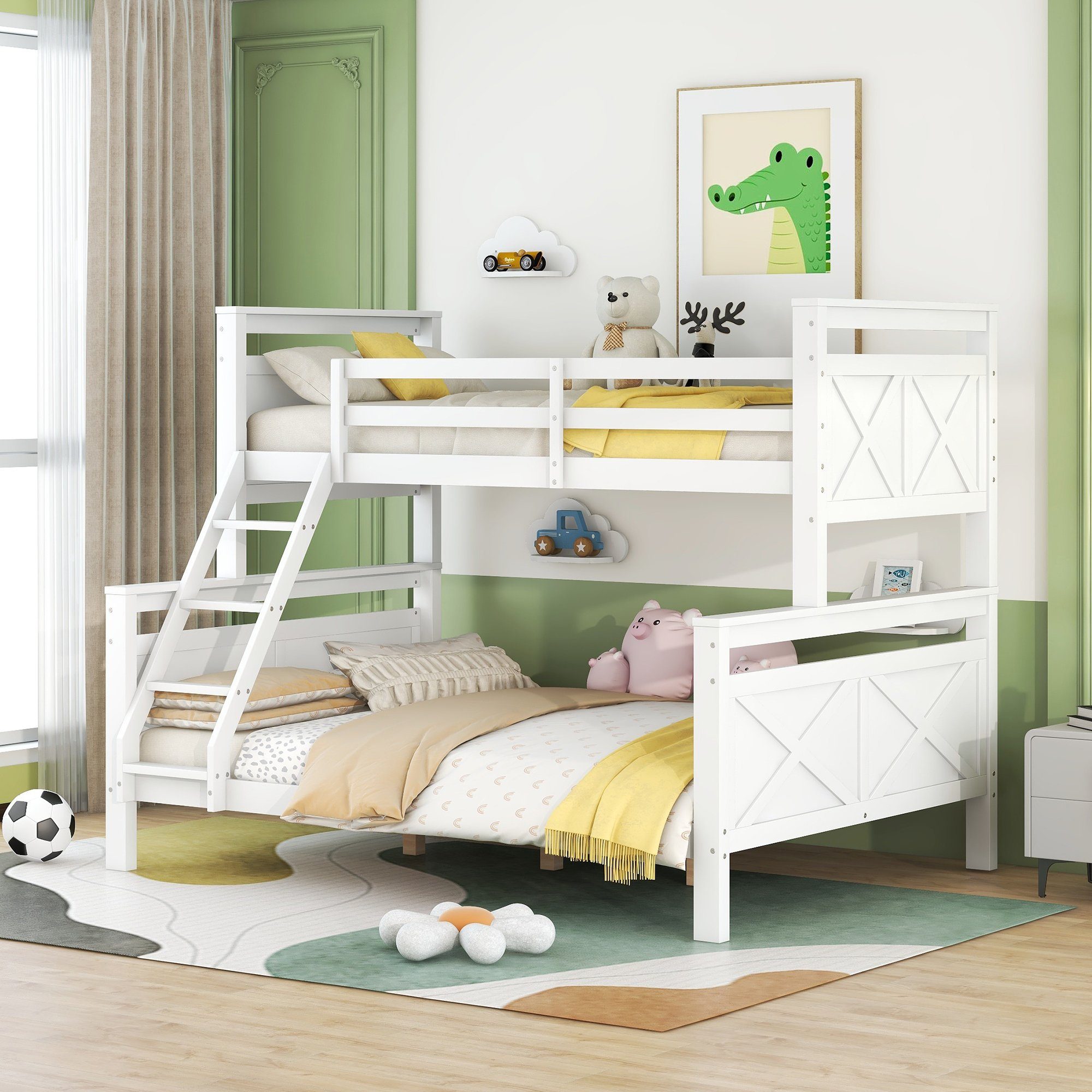 Etagenbett 90/140x200 cm umbaubar aus Kiefernholz mit Leiter