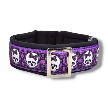 D by E Couture Hunde-Halsband "Lilac Skulls", gepolstert, verstellbar, 40mm breit, Handmade
