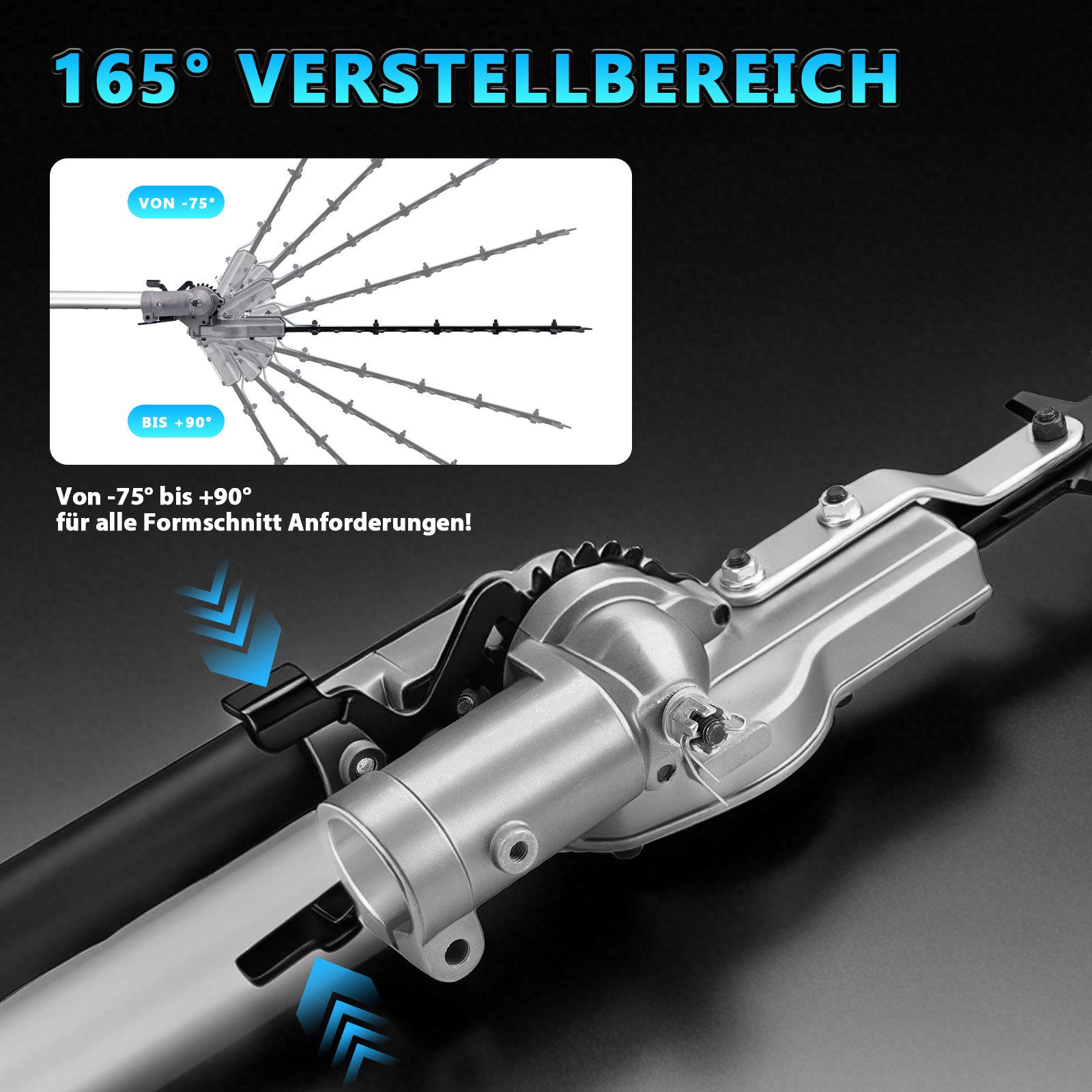XERSEK Elektro-Heckenschere 2in1 Akku Heckenschere & Rasentrimmer, 1380W Trimmer für Hecken Rasen, (Schnittlänge: 44 cm (Heckenschere), 30 cm (Rasentrimmer), 2x4,0Ah-Akku, Brushless-Motor, 155/210cm Astschere Multi-Freischneider