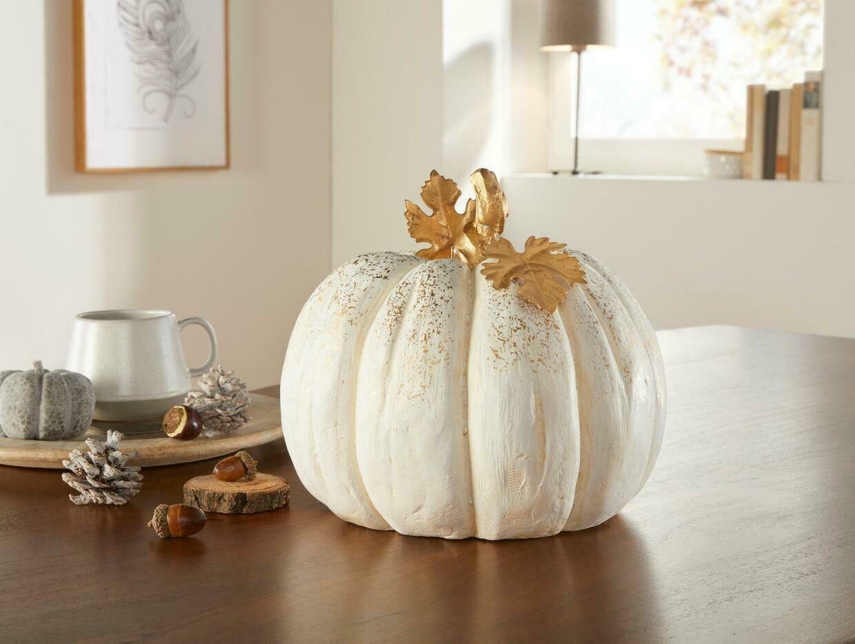 Home-trends24.de Dekofigur Kürbis Weiß Gold Herbst günstig online kaufen