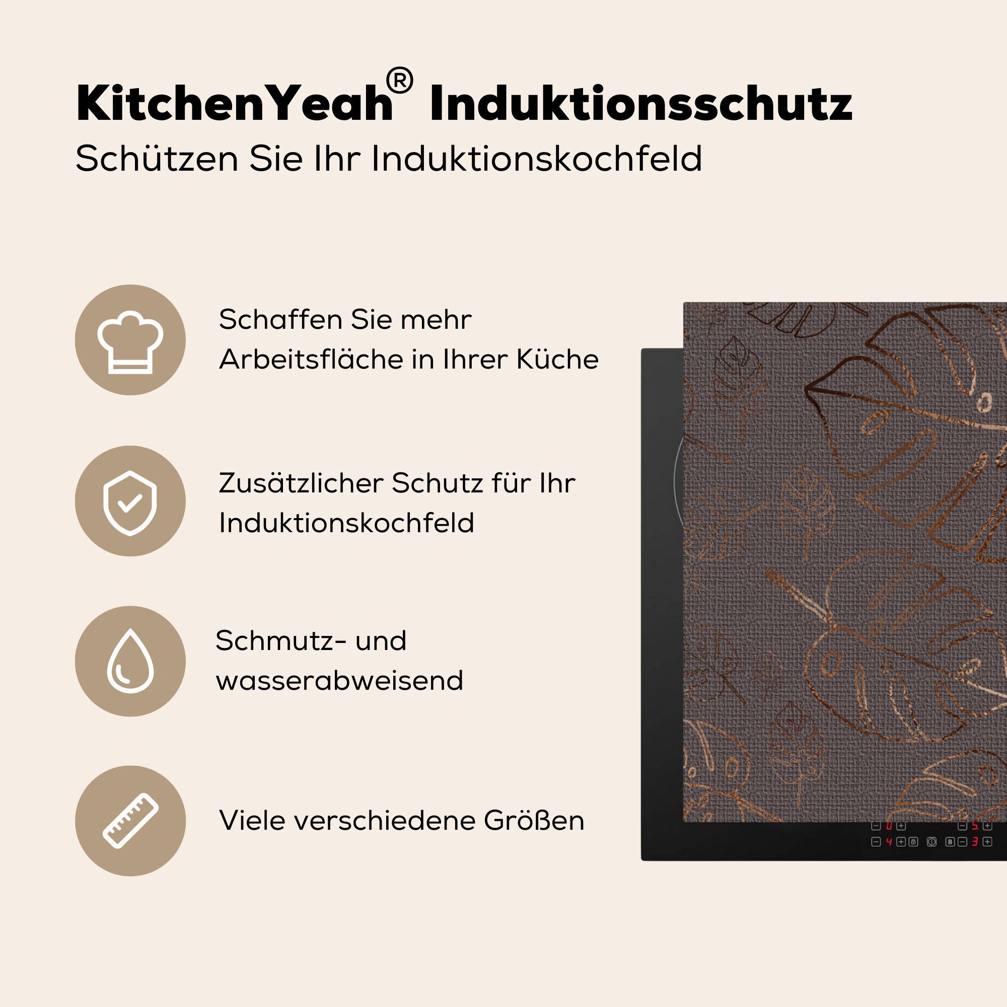 Muster Arbeitsplatte (1 Bronze, Herdblende-/Abdeckplatte - MuchoWow Luxus tlg), Vinyl, Ceranfeldabdeckung, cm, für küche - 78x78