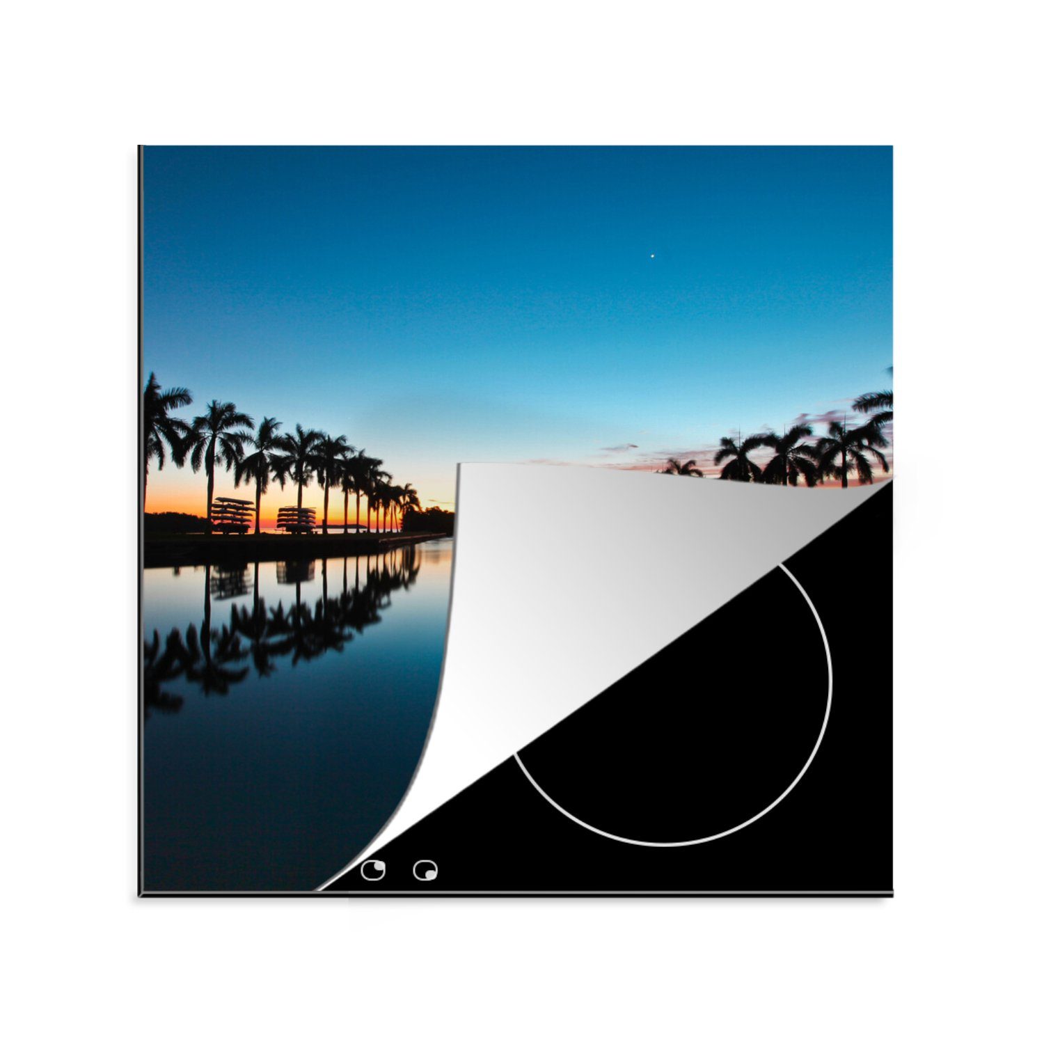 MuchoWow Herdblende-/Abdeckplatte Florida - Sonne - Palme, Vinyl, (1 tlg), 78x78 cm, Ceranfeldabdeckung, Arbeitsplatte für küche