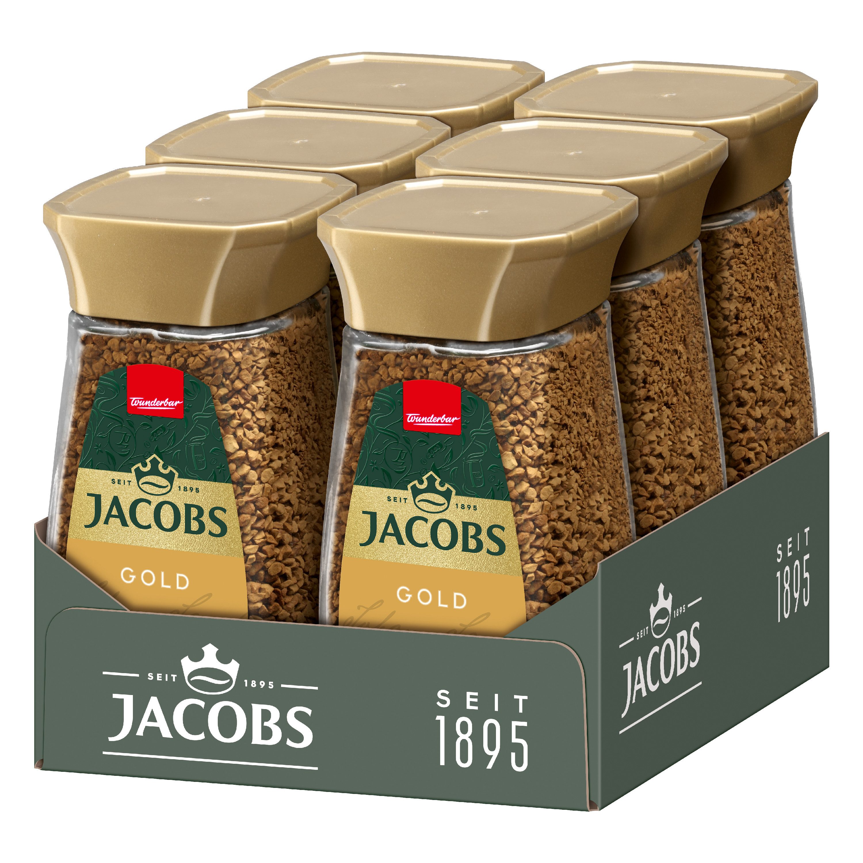 JACOBS Kaffee Löskaffee Gold 6 x 100 g Gläser = 600 g Instantkaffee, (Packung, 6er Pack)