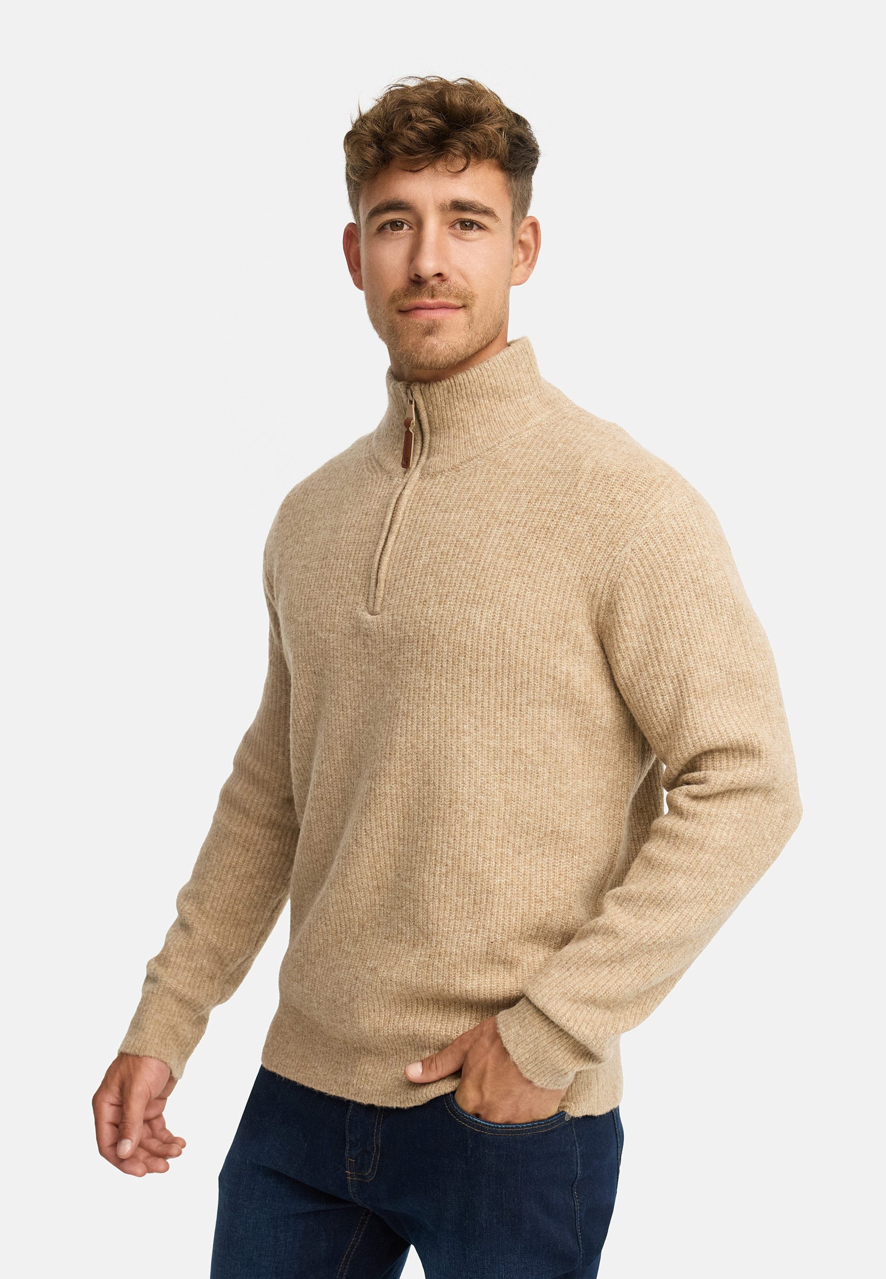 Indicode Strickpullover Herren INPeace Half Pullover Herrenpullover mit Stehkragen und praktischem Half-Zip