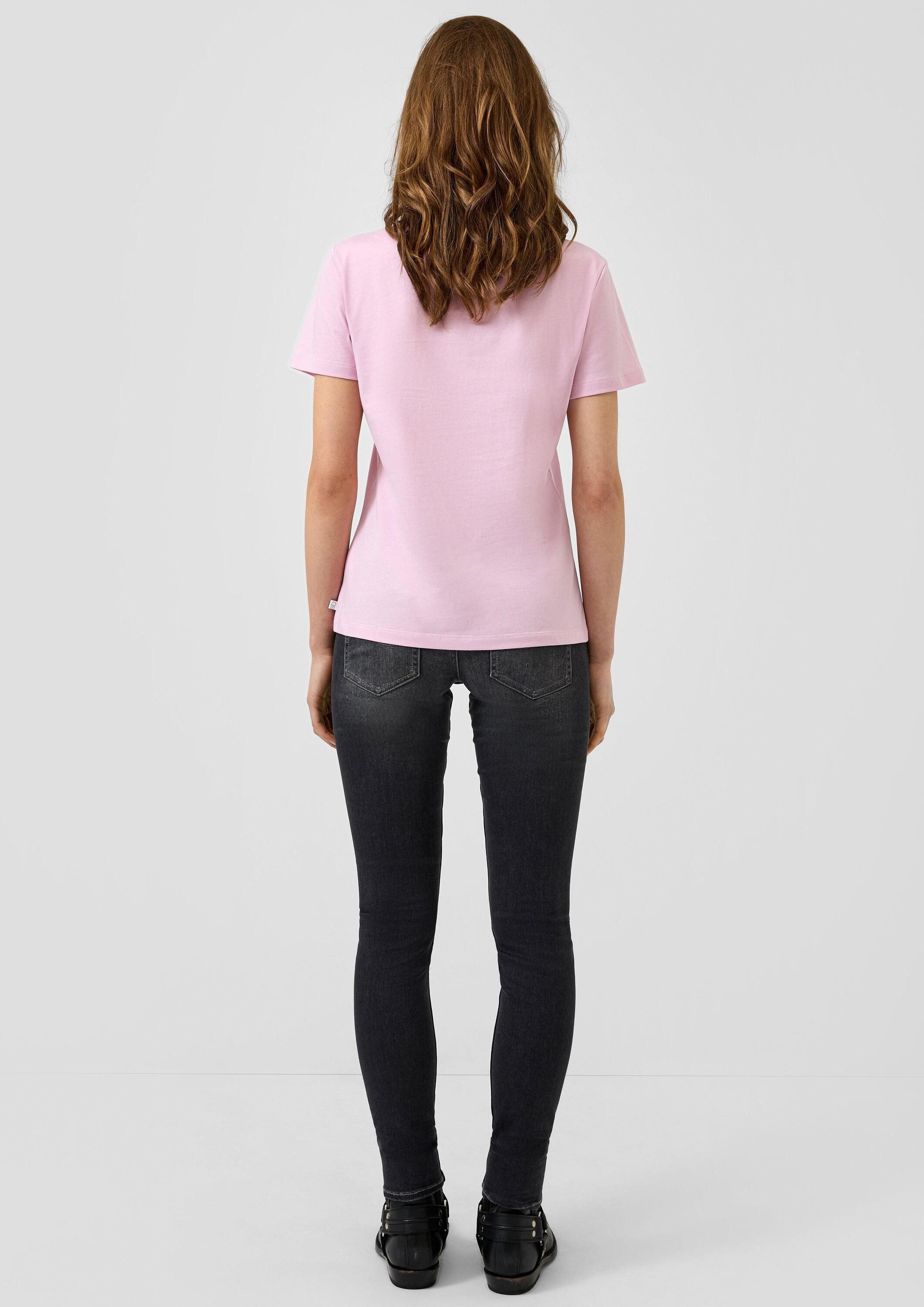 QS Kurzarmshirt T-Shirt Bauwollshirt mit Stickerei