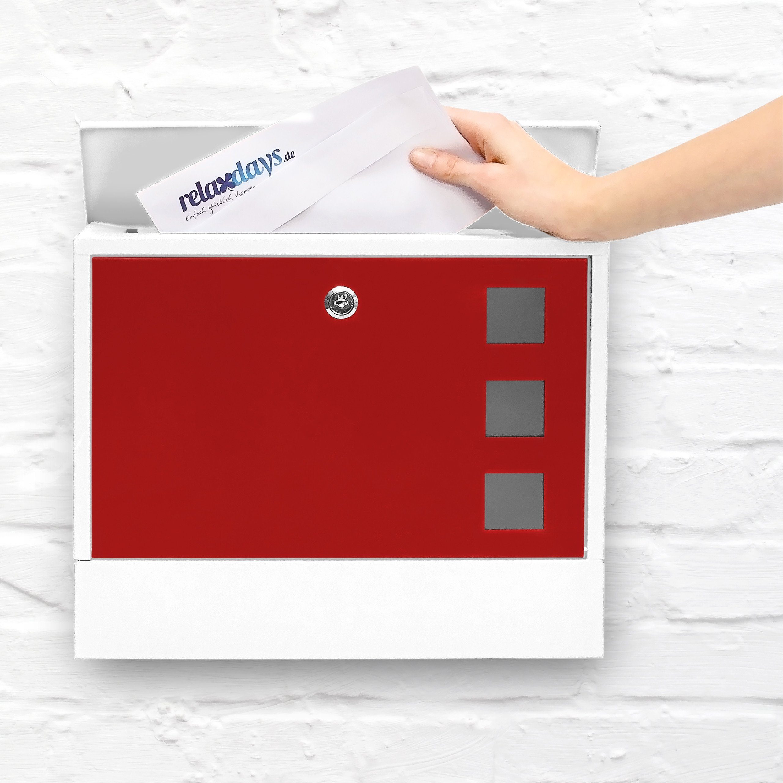 relaxdays Aufbewahrungsbox Briefkasten zweifarbig Farbauswahl, Weiß-Rot günstig online kaufen