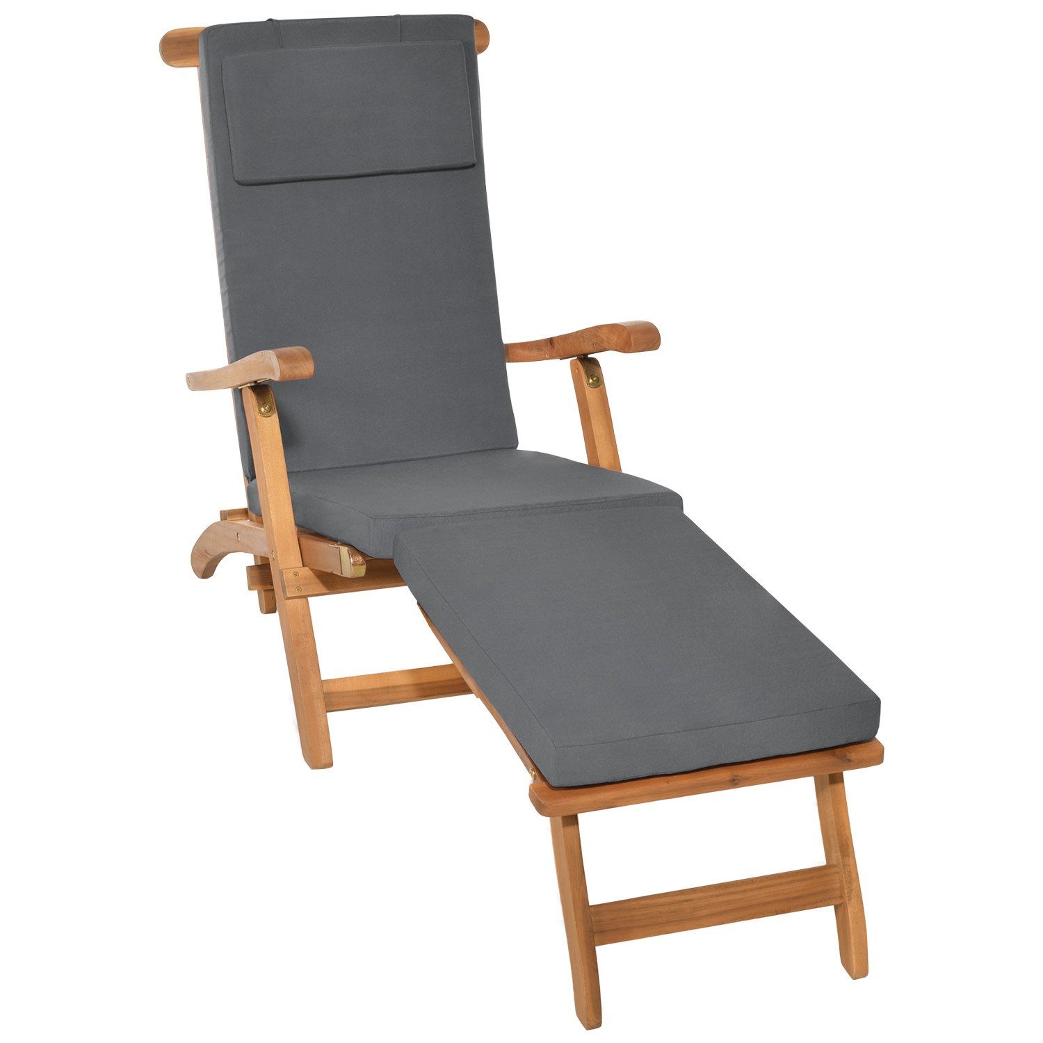 Beautissu Polsterauflage Luxus Deckchair Auflage LoftLux DC, 175x45x5cm, Graphitgrau, Polsterauflage für Liegestuhl Gartenliege Polster Bezug Abnehmbar