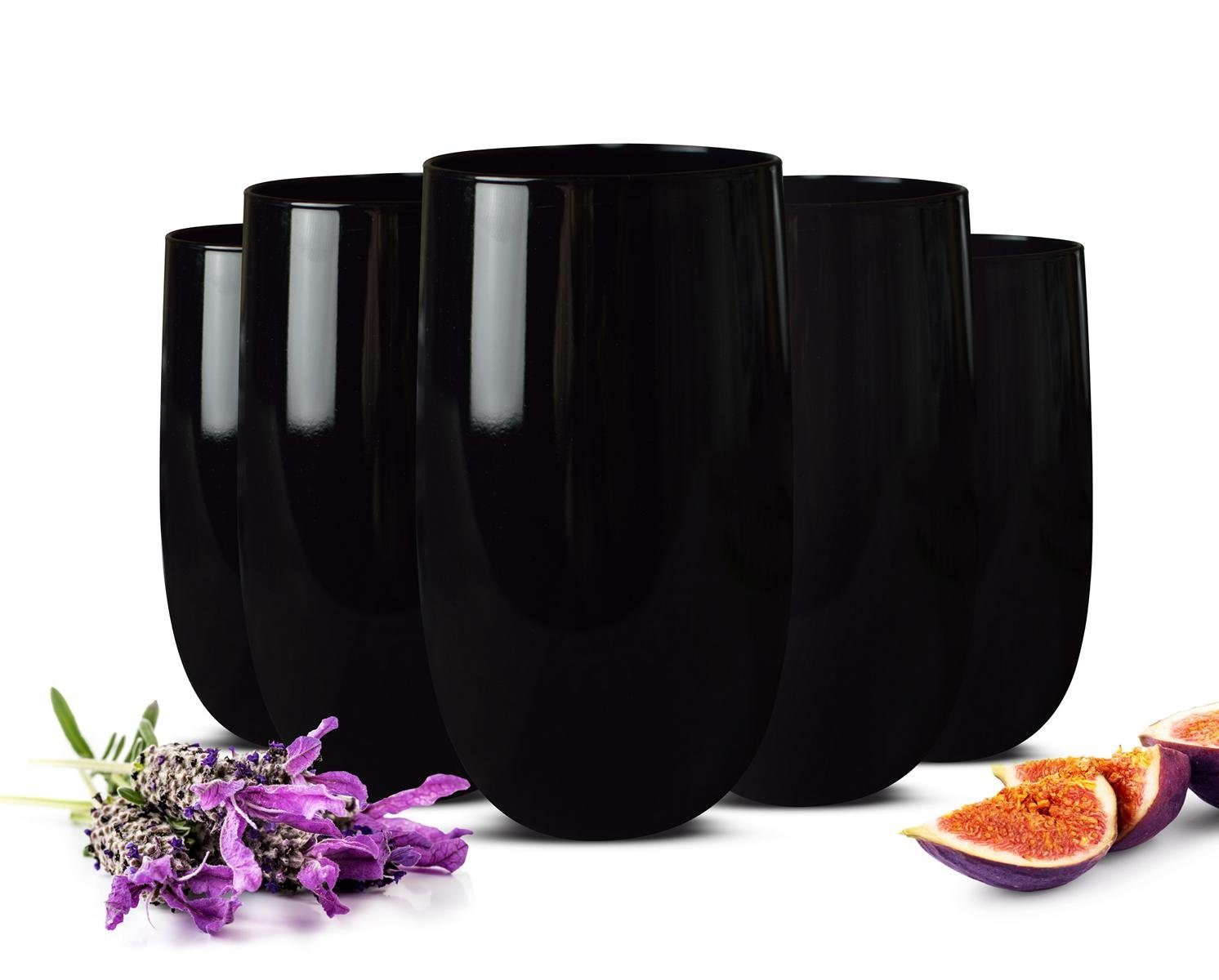 Sendez Gläser-Set 6 Schwarze Trinkgläser 420ml Saftgläser Cocktailgläser Longdrinkgläser, Glas