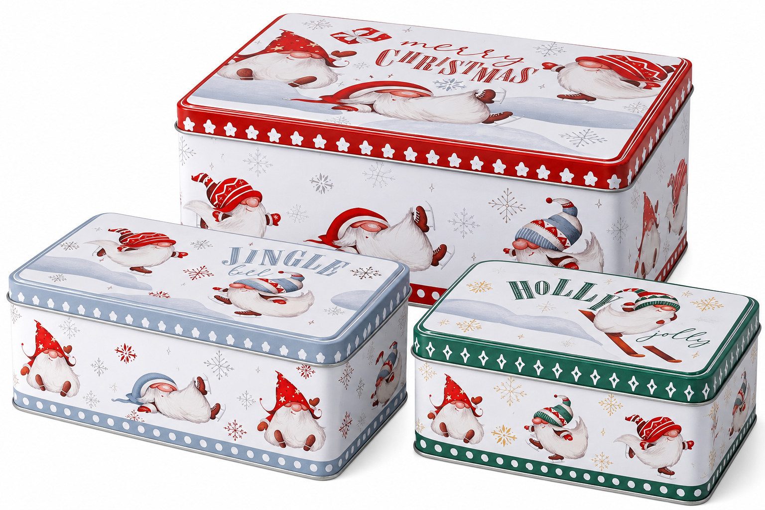 matrasa Keksdose Wichtelzauber eckig - Plätzchendosen Weihnachtsdosen aus Metall 5,9 L, Metall, (Set, 3-tlg., 3er Set), ineinander verstaubar