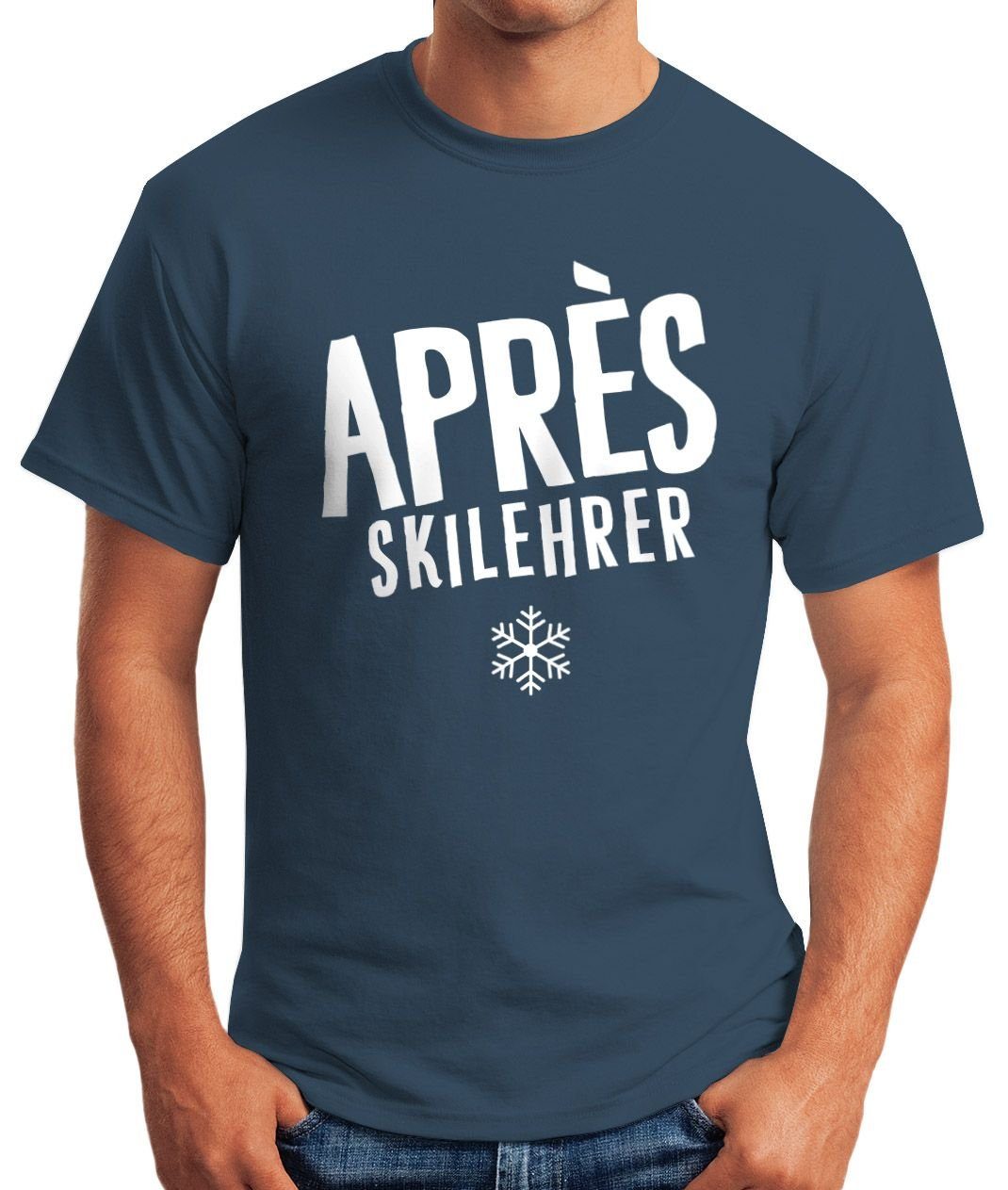MoonWorks Print-Shirt Herren T-Shirt Moonworks® Apres-Ski blau Lehrer Fun-Shirt Print mit