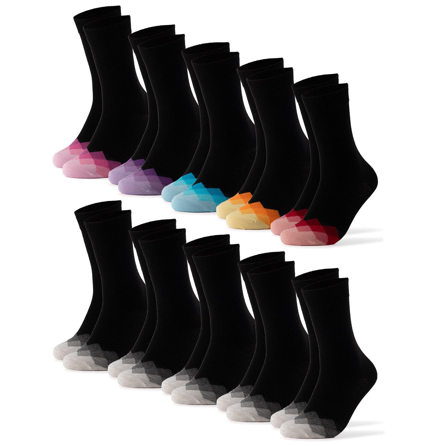 OCCULTO Basicsocken Damen Bunte Socken 10er Pack (Modell: Evelin) (10-Paar)