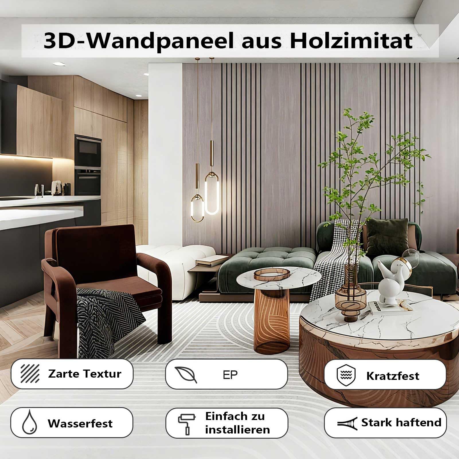 Agger 3D Wandpaneel Mustertapete Selbstklebende Wandtapete in Holzoptik Abziehbare, Dekorative PVC-Tapete – wasserfest, schallisolierend, Holzmaserung