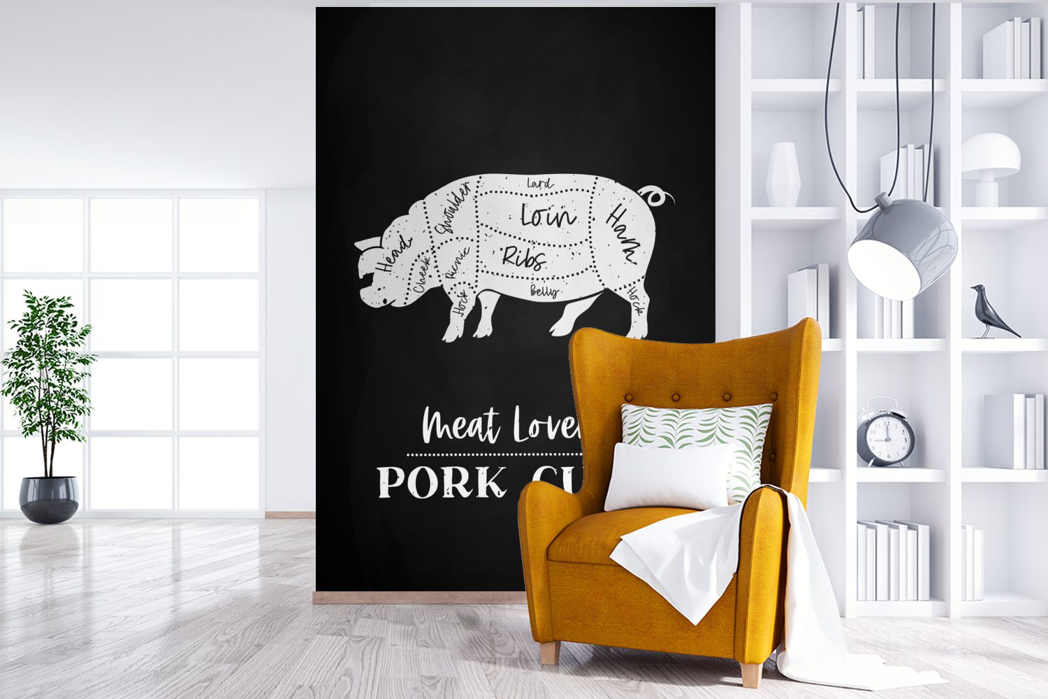 Tapete bedruckt, (3 Vinyl Montagefertig Schwein - Fleischer, MuchoWow für Matt, Fototapete Fleisch Wandtapete Wohnzimmer, St), -