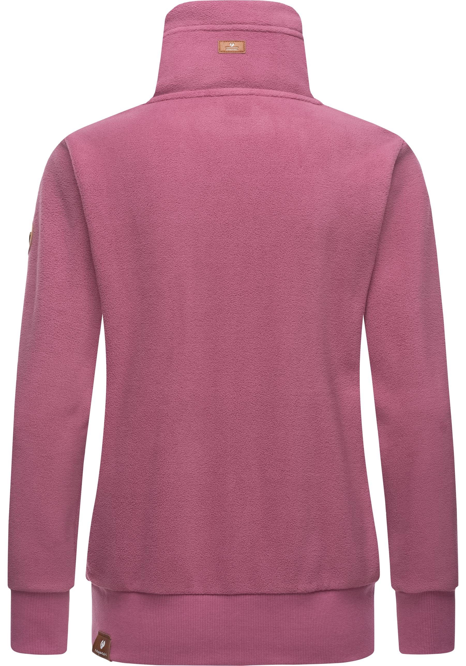 Zip-Sweater Solid Kordeln weicher mit Zip Fleece rosa Sweatjacke Ragwear Rylie Fleece