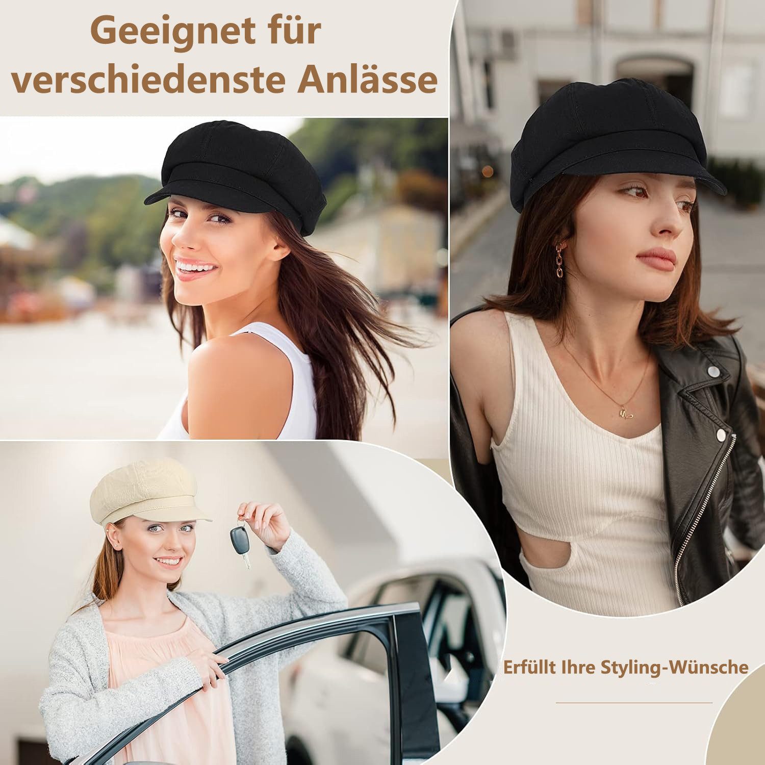 Zaewry Baskenmütze Damen Ballonmütze aus weichem Stoff, Schirmmütze, Vintage Style Bakerboy Schiebermütze, Newsboy Cap