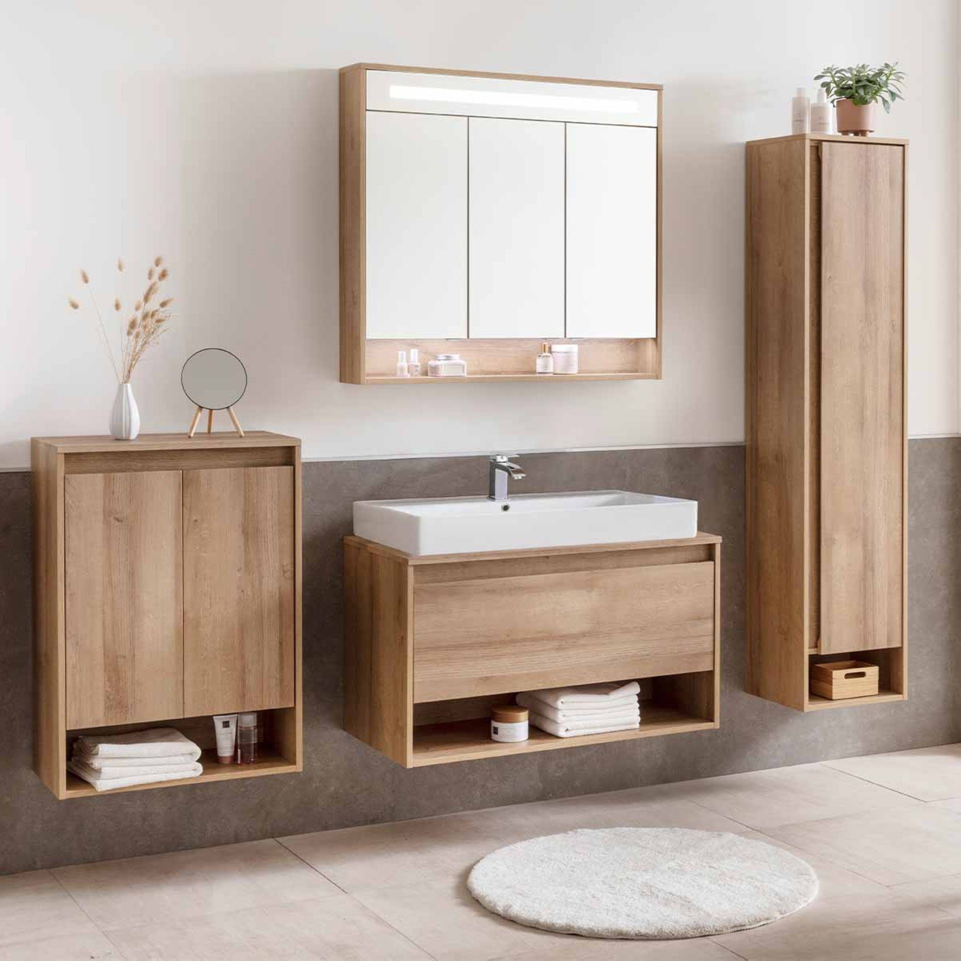 FACKELMANN Badmöbel-Set NATURA Badmöbelset 5-teilig, Spiegelschrank + Midis günstig online kaufen