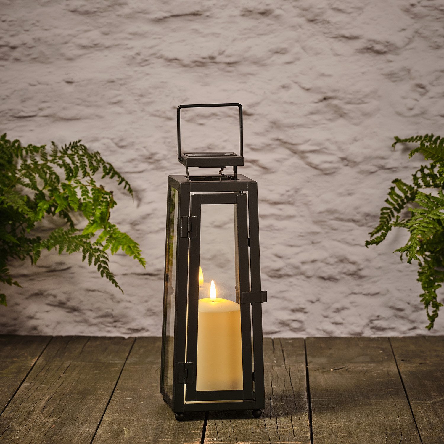 Lights4fun LED Laterne Mittelgroße Porto Solar-Laterne mit TruGlow® Outdoor-Kerze