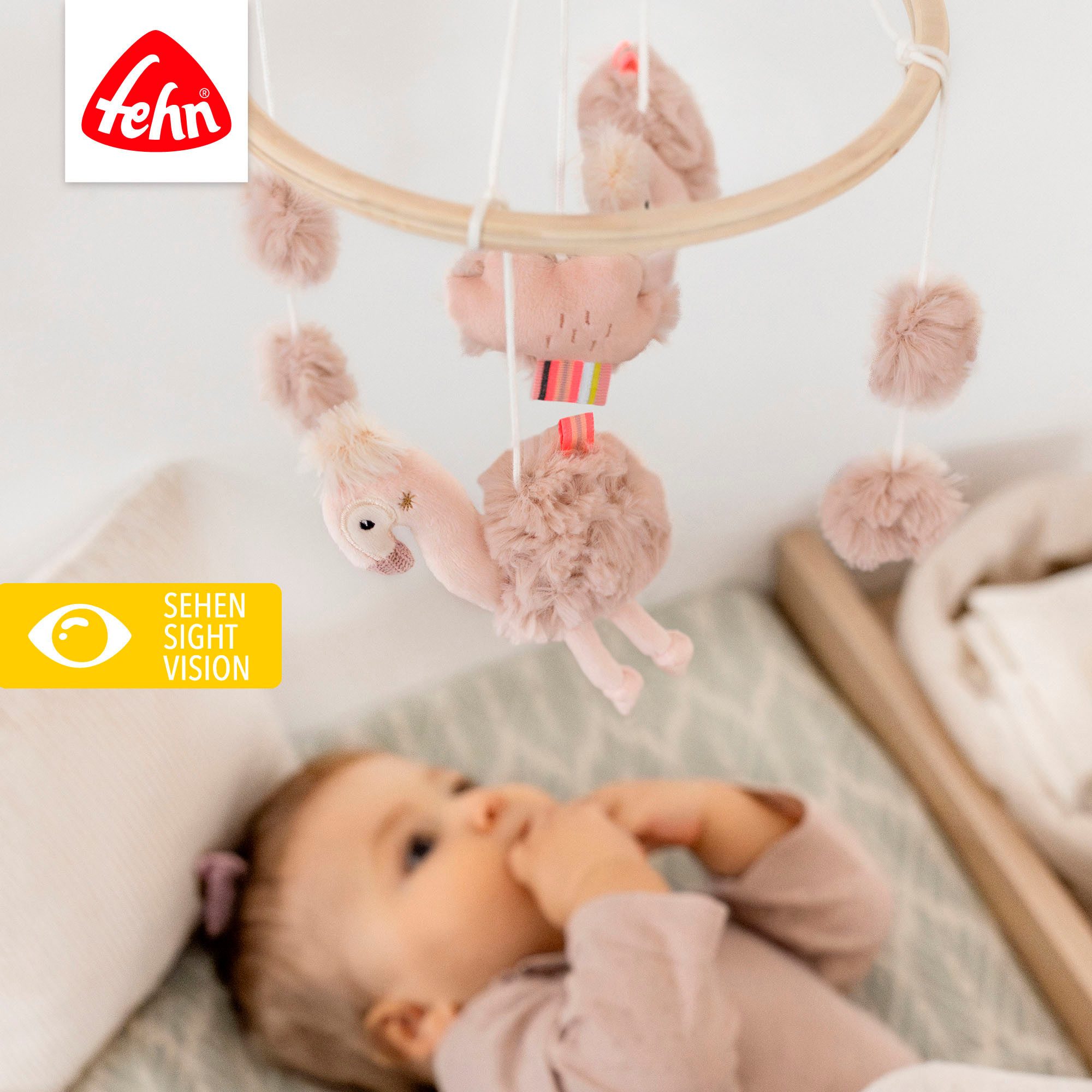 Fehn Mobile Lazy, Crazy & Pink, Holz-Mobile Flamingo