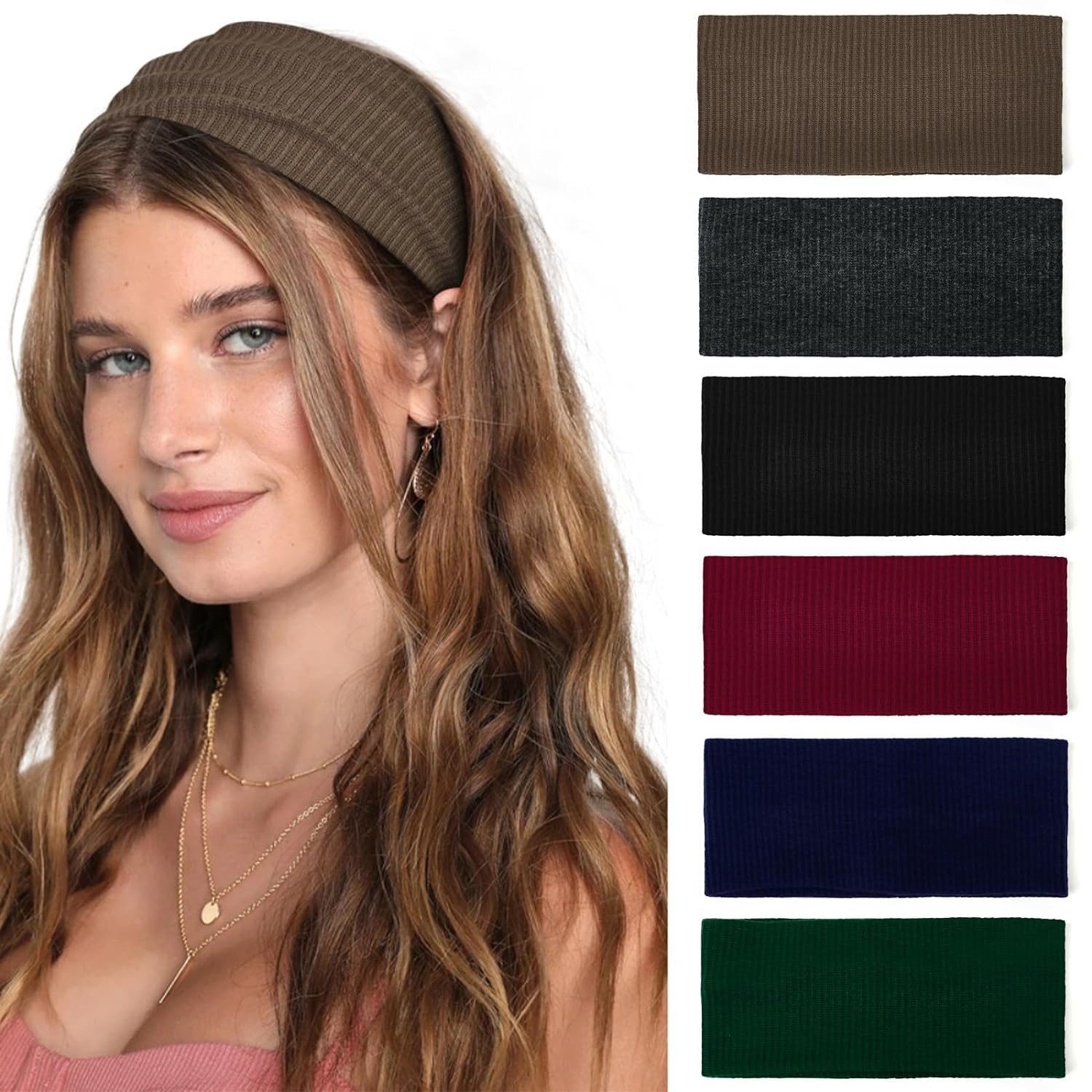 Coonoor Haargummi 6 Stück Stirnbänder Damen Boho Breite Haarband Yoga Stirnband