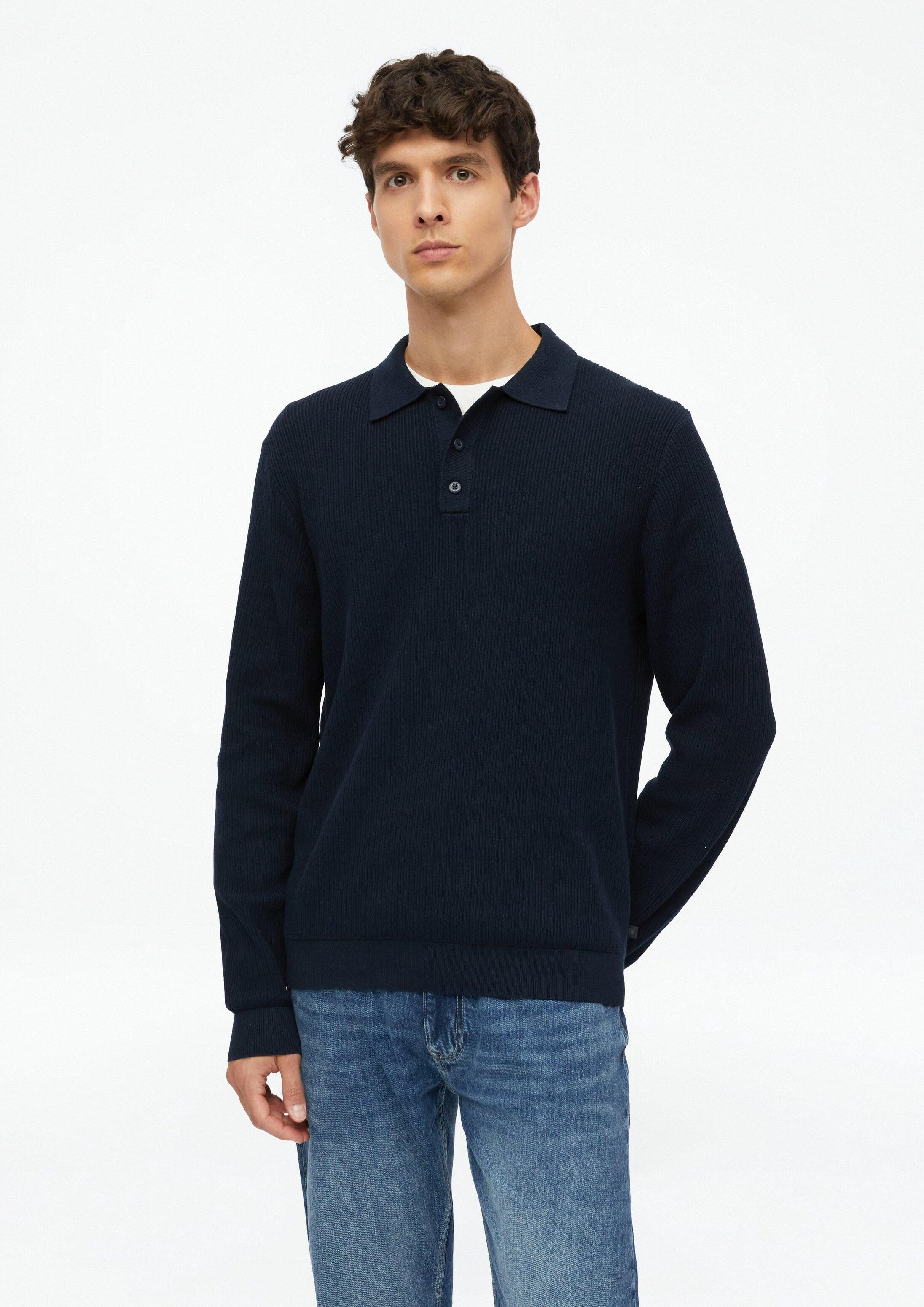 s.Oliver Longpullover Strickpullover Geripptes Strick-Polo aus 100% Baumwolle