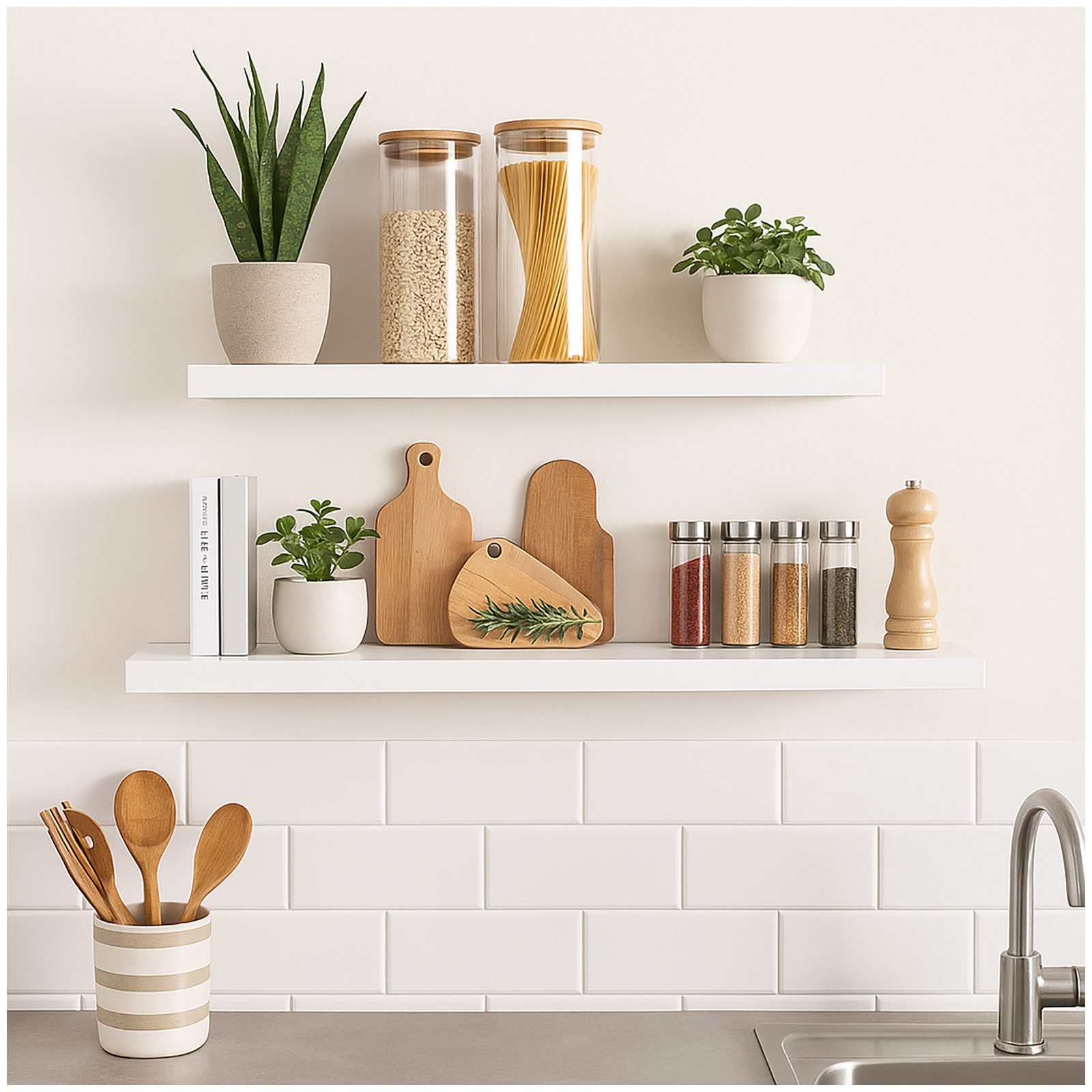 HTI-Living Wandregal Wandregal 2er Set 120 cm + 80 cm Altona Weiß, Set 2-tl günstig online kaufen