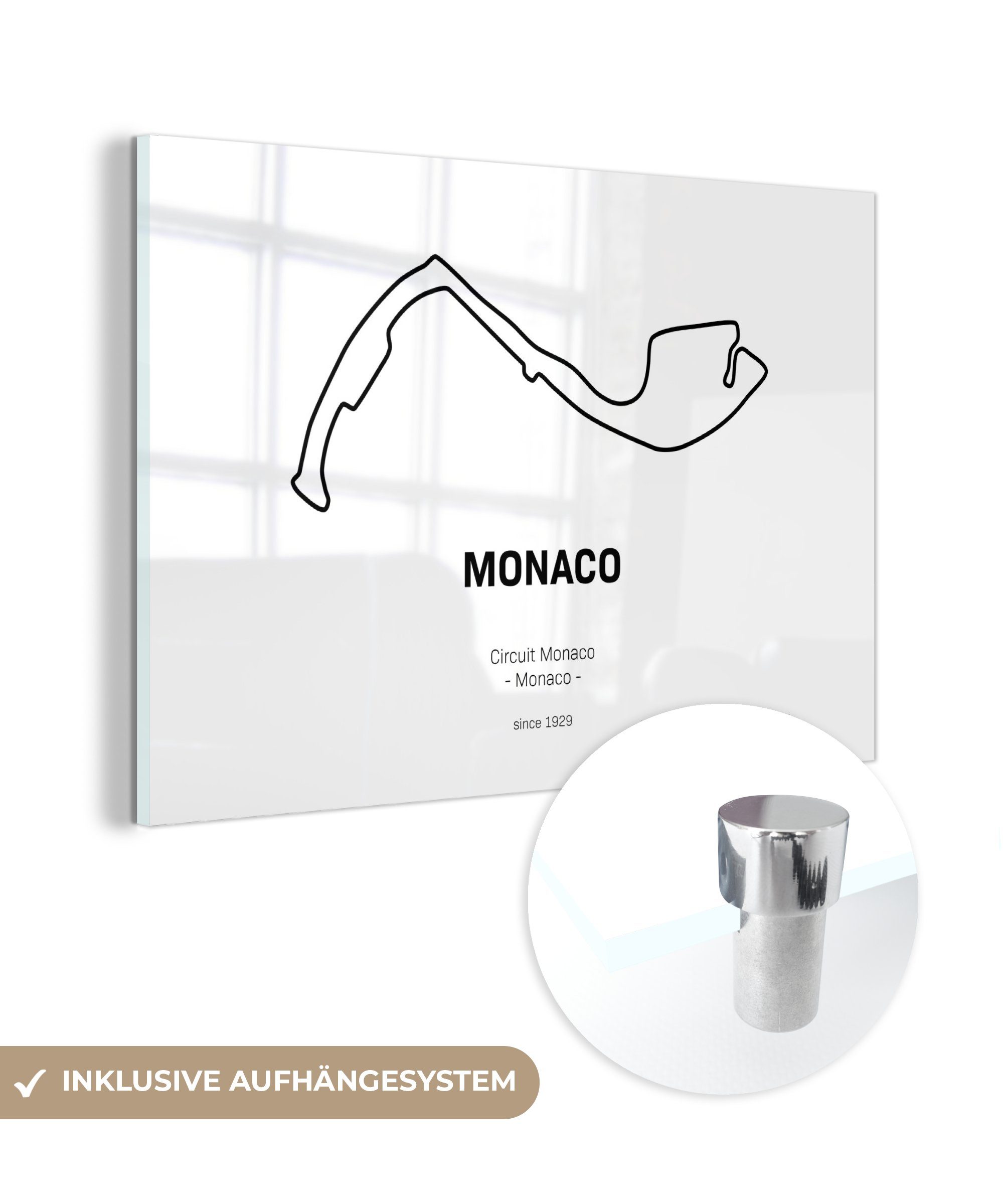 - (1 auf - Wanddekoration Rennstrecke F1 Bilder - MuchoWow Glasbilder Monaco, Wandbild - Glas Acrylglasbild St), Glas auf Foto -