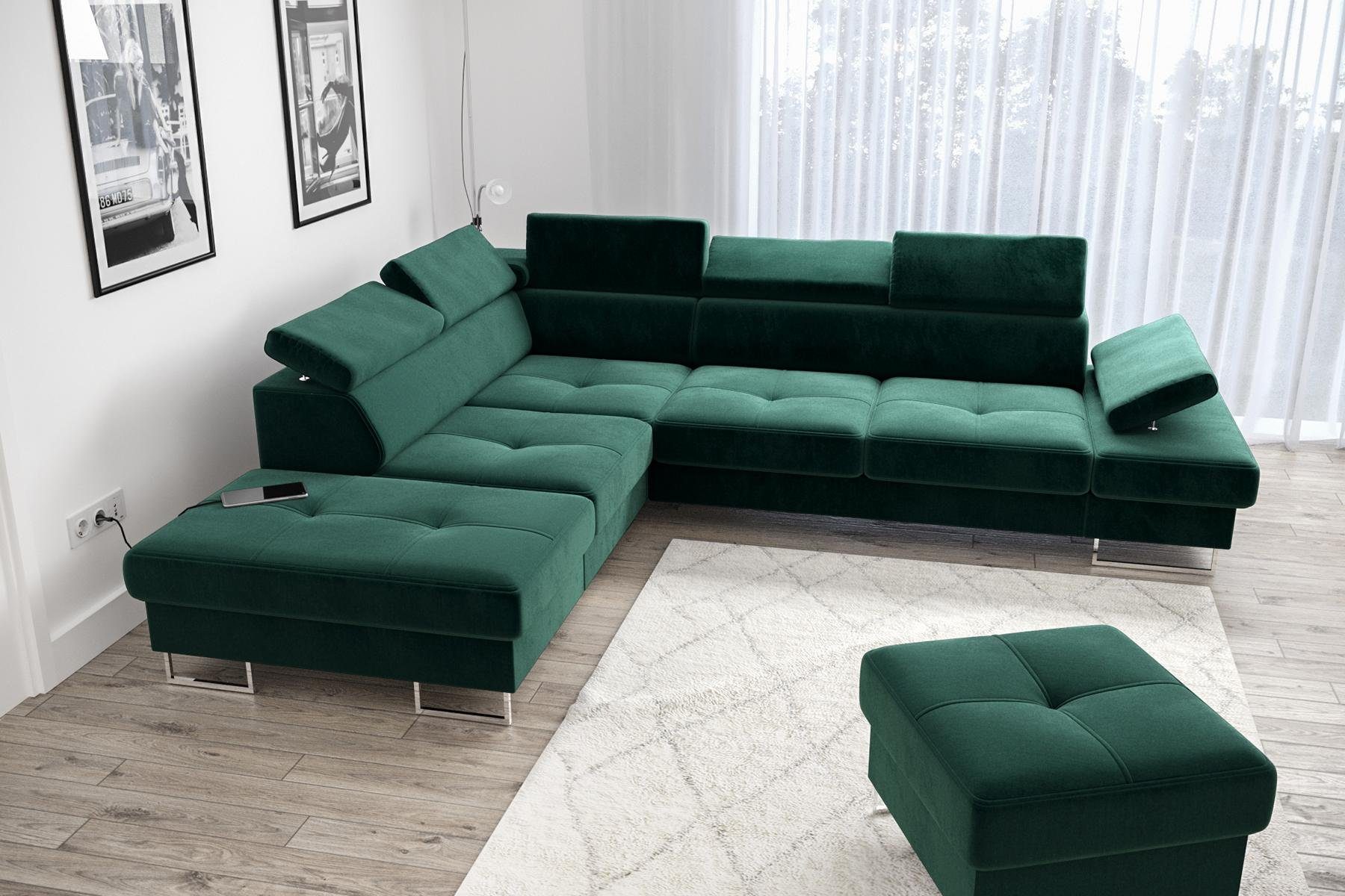 Modern Couch Ecksofa L-Form gelb Wohnzimmer Grün Ecksofa, Textil JVmoebel Polsterung