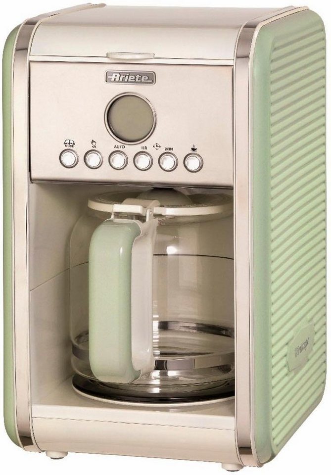 Ariete Filterkaffeemaschine Vintage grün 1342, 1,5l Kaffeekanne,  Permanentfilter, Startzeit Kaffeezubereitung programmierbar