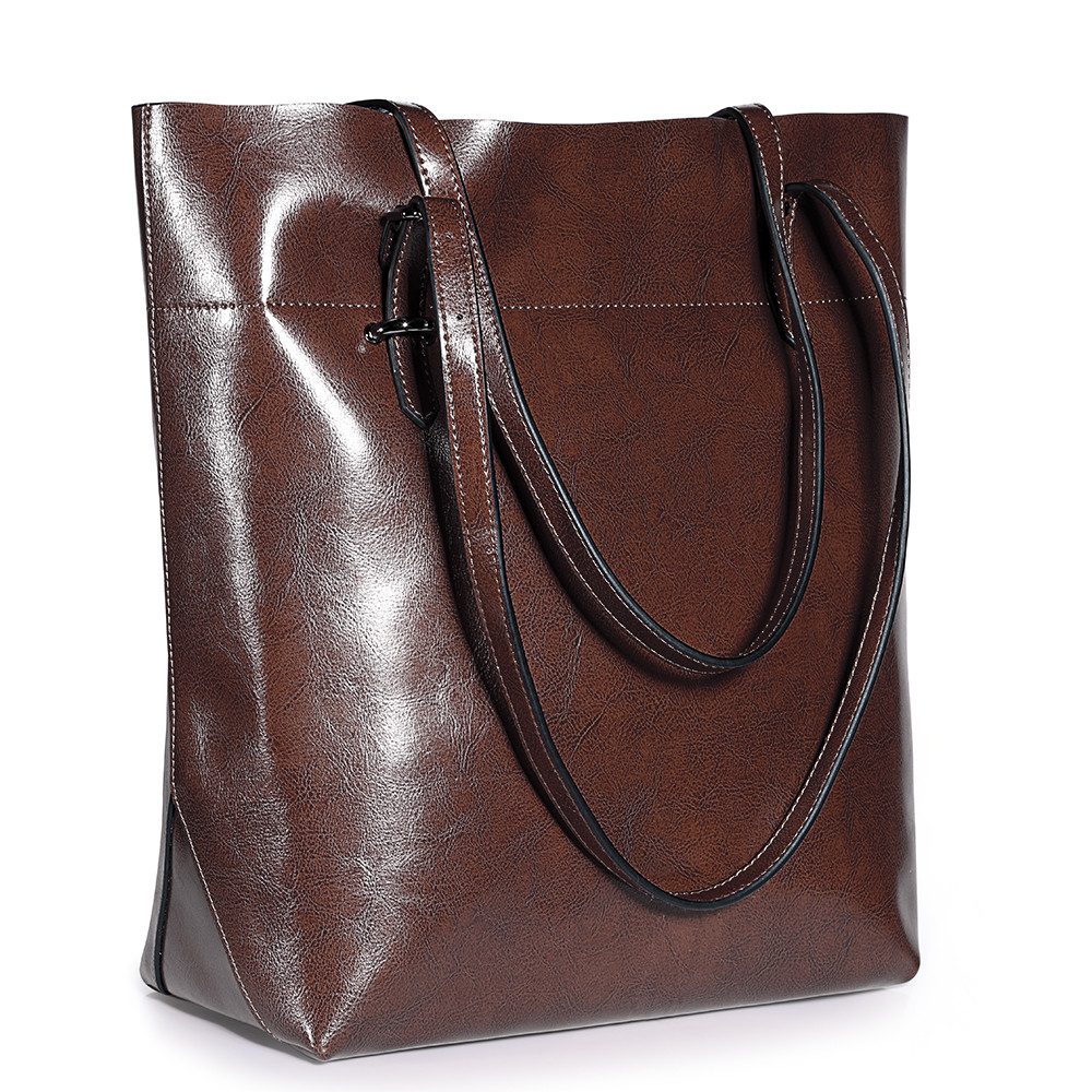 S-ZONE Tragetasche Damen Vintage Handtasche echtem Leder Schultertasche Freizeittasche, Laptop Tragetasche großes Fassungsvermögen Umhängetasche