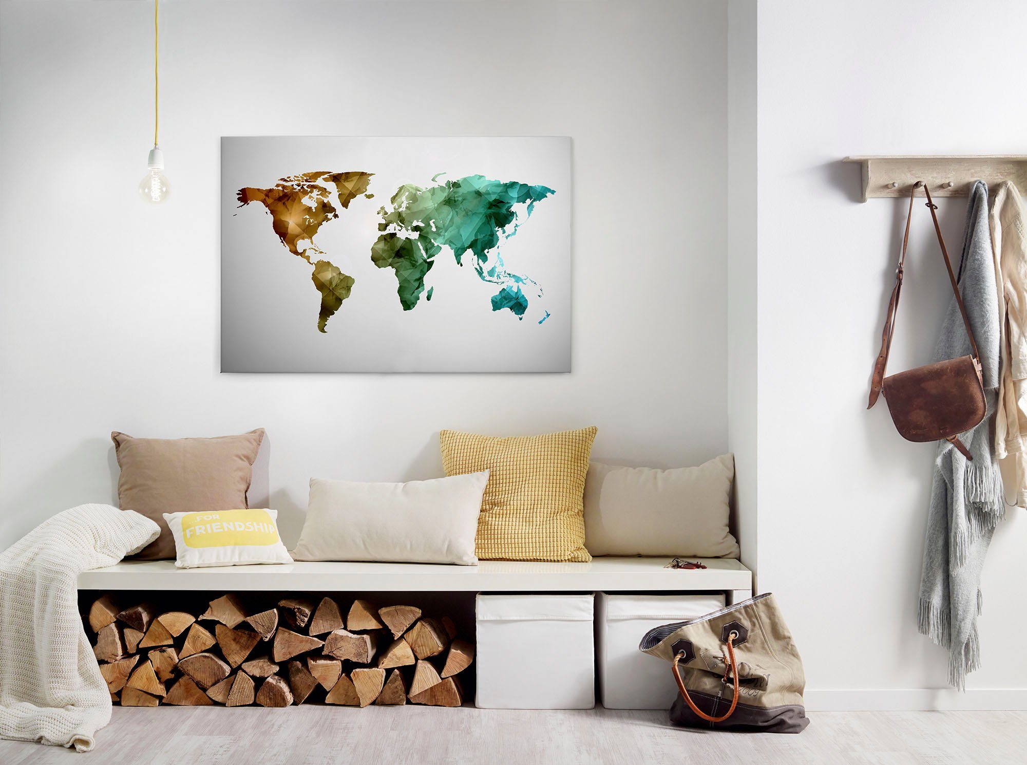 A.S. Création Leinwandbild World Graphic, Kinder, Kunst, Weltkarte (1 St), Atlas Weltkarte Bunt Aquarell Keilrahmen Leinwand-Bild Wohnzimmer Wand