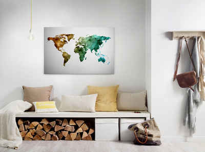 A.S. Création Leinwandbild World Graphic, Weltkarte (1 St), Atlas Weltkarte Bunt Aquarell Keilrahmen Bild