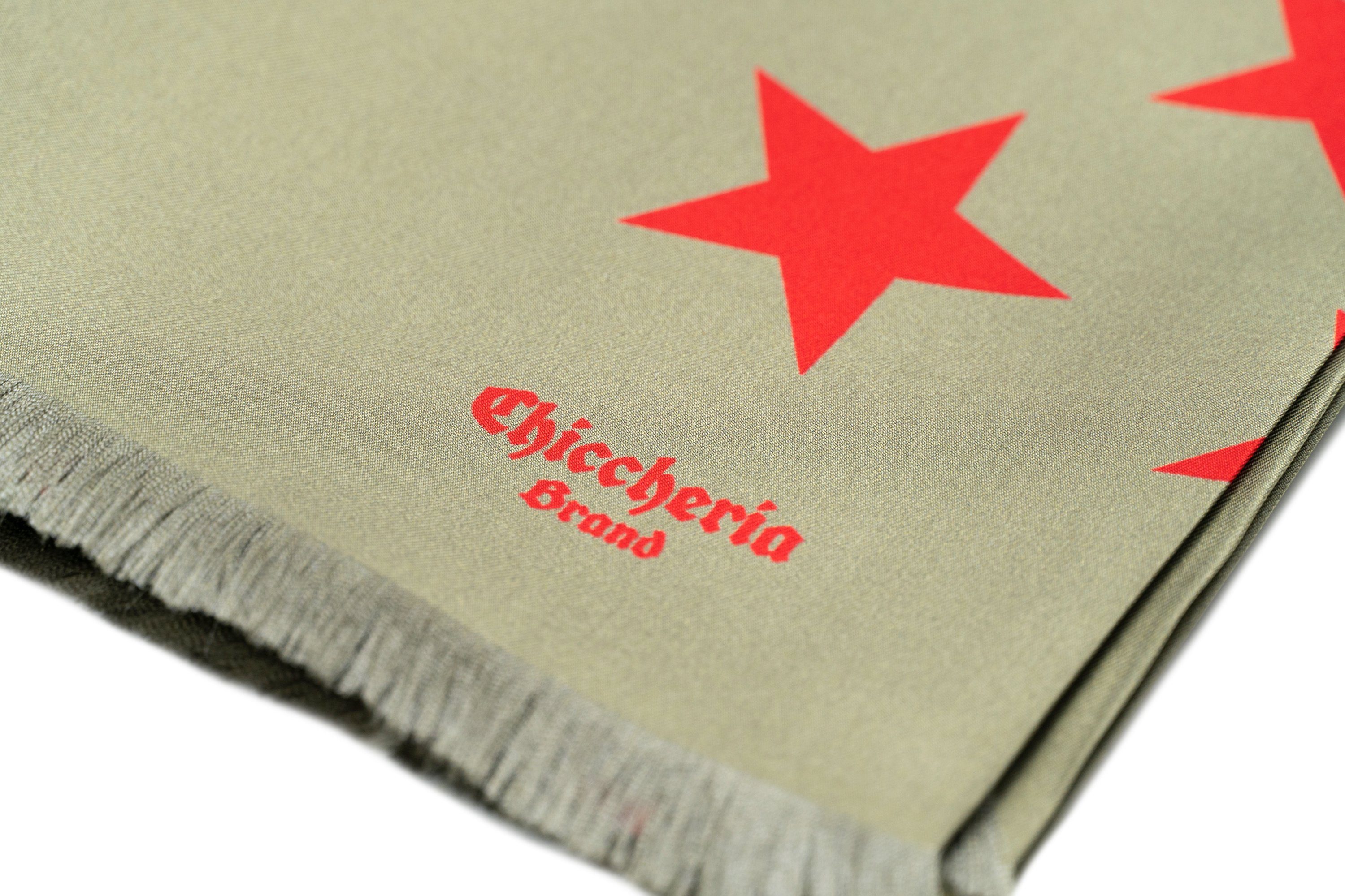 Chiccheria Brand Seidenschal Oliv-Rot Italy in Made STARS
