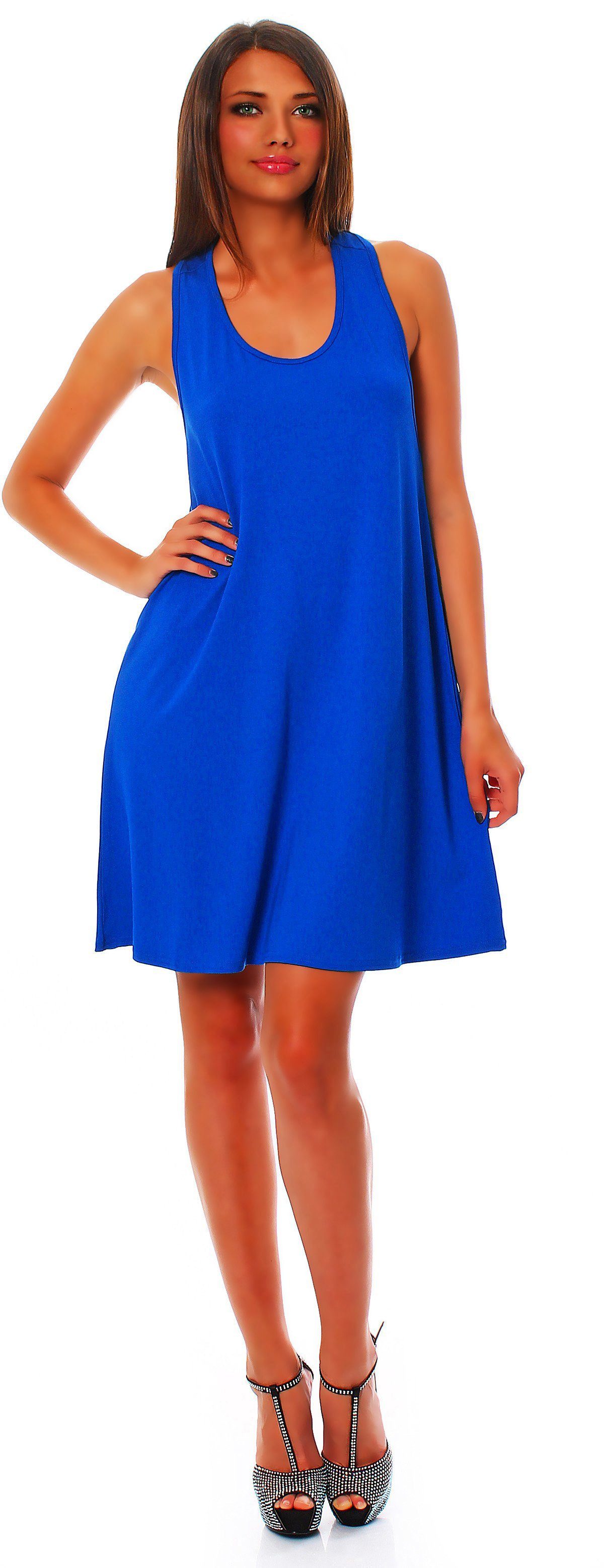 Schlaufen Minikleid Sommerkleid schulterfrei Blau mit überkreuzten Mississhop