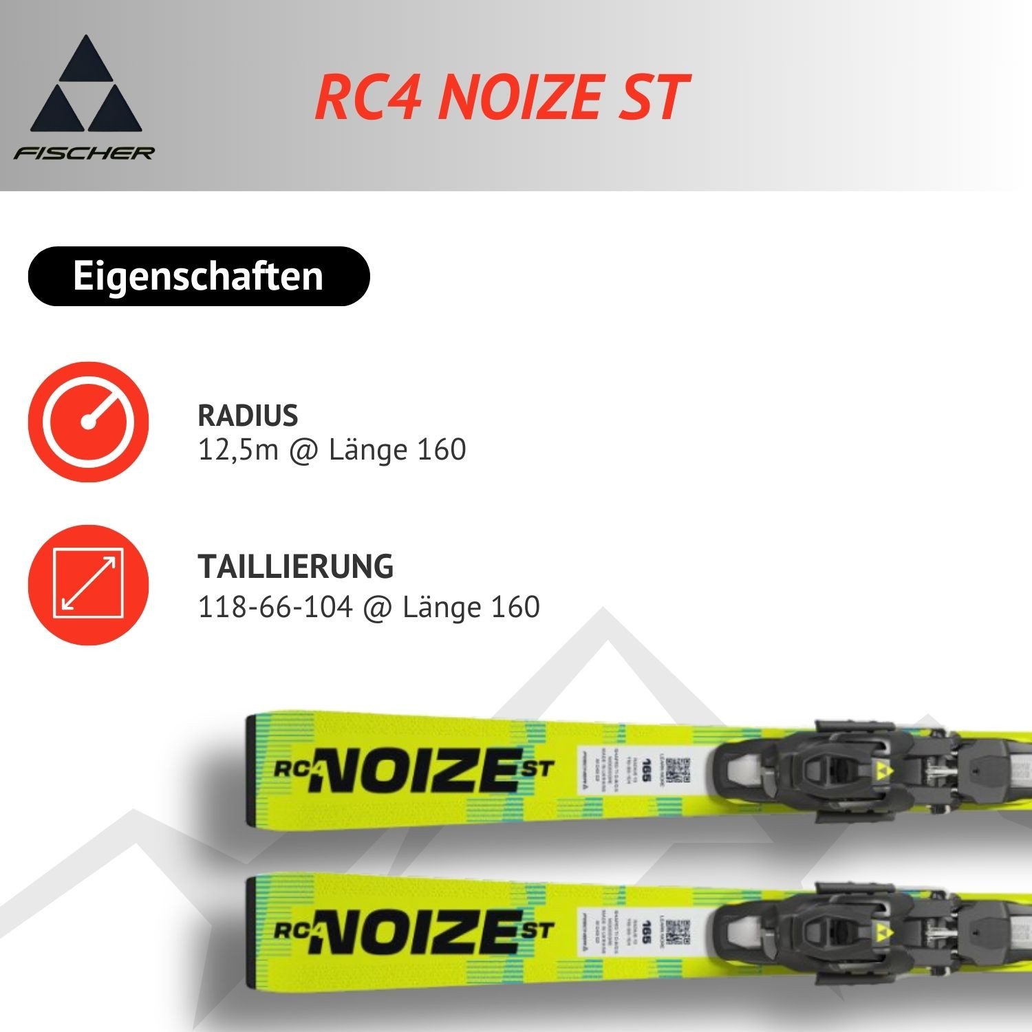 Fischer Sports GmbH Ski, RC4 Noize ST Yellow Superflex 170cm Alpinski + Bindung RC4 Z12 GW